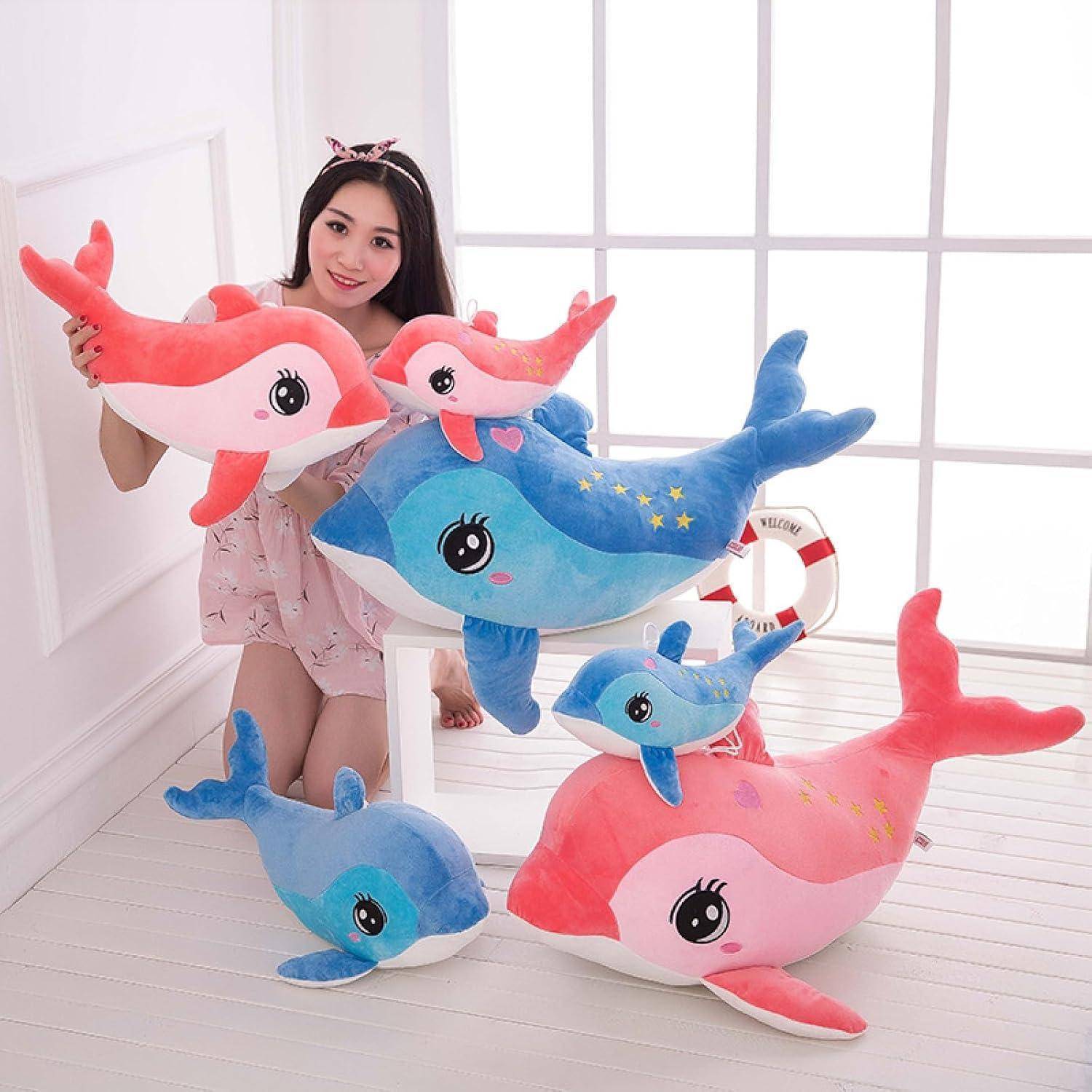 Plüschtier Delphin Puppe Stofftier Kissen Kuscheltier Delphin, zum Spielen und Kuscheln, Weiches Schmusetier für Mädchen, Jungen, Babys (40 cm,Rosa