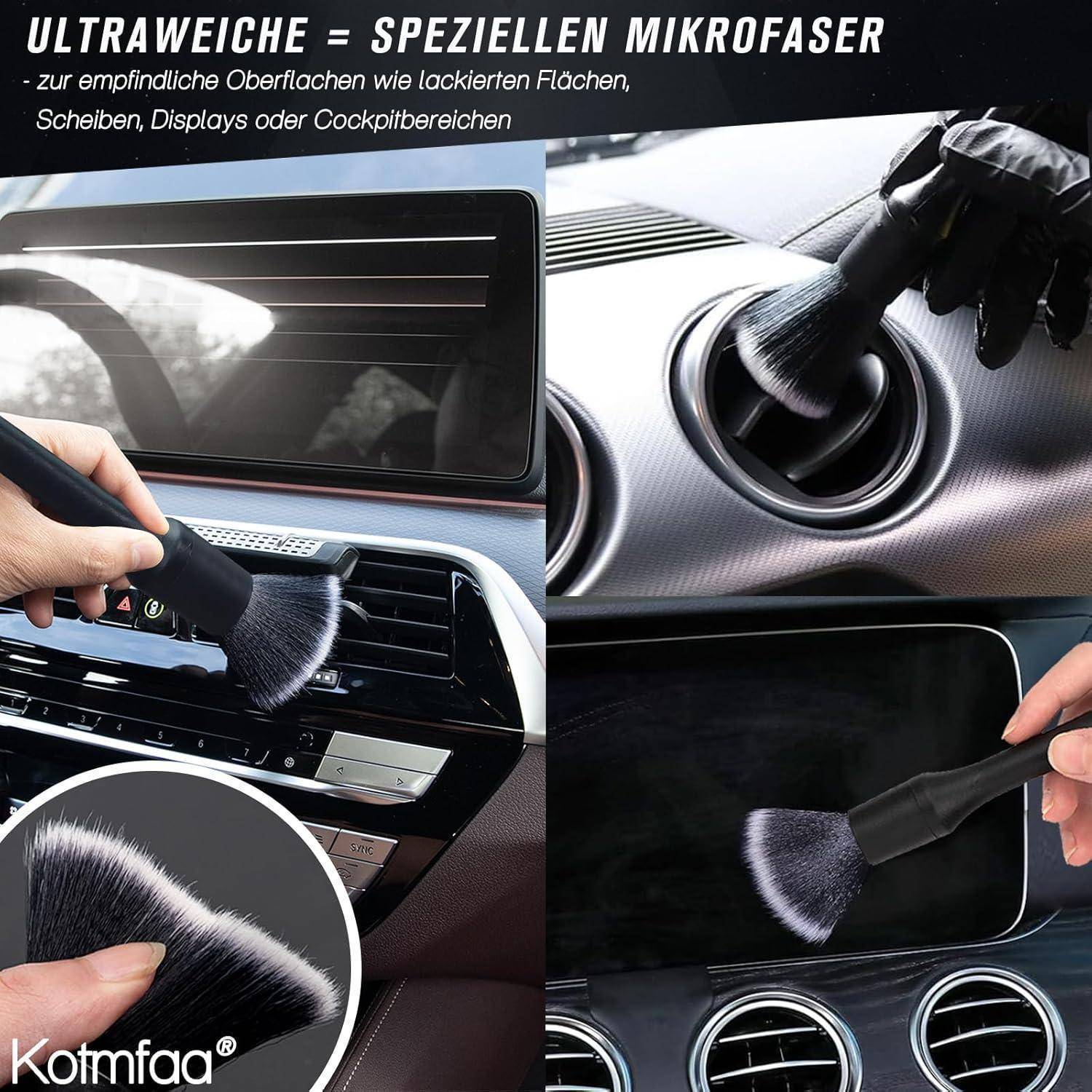 6 Stück Auto Detailing Pinsel Set mit Wasserdichte Tasche, Extra Weich Detail Reinigungspinsel Bürsten Brush für Schonend Reinigen von Car Motor