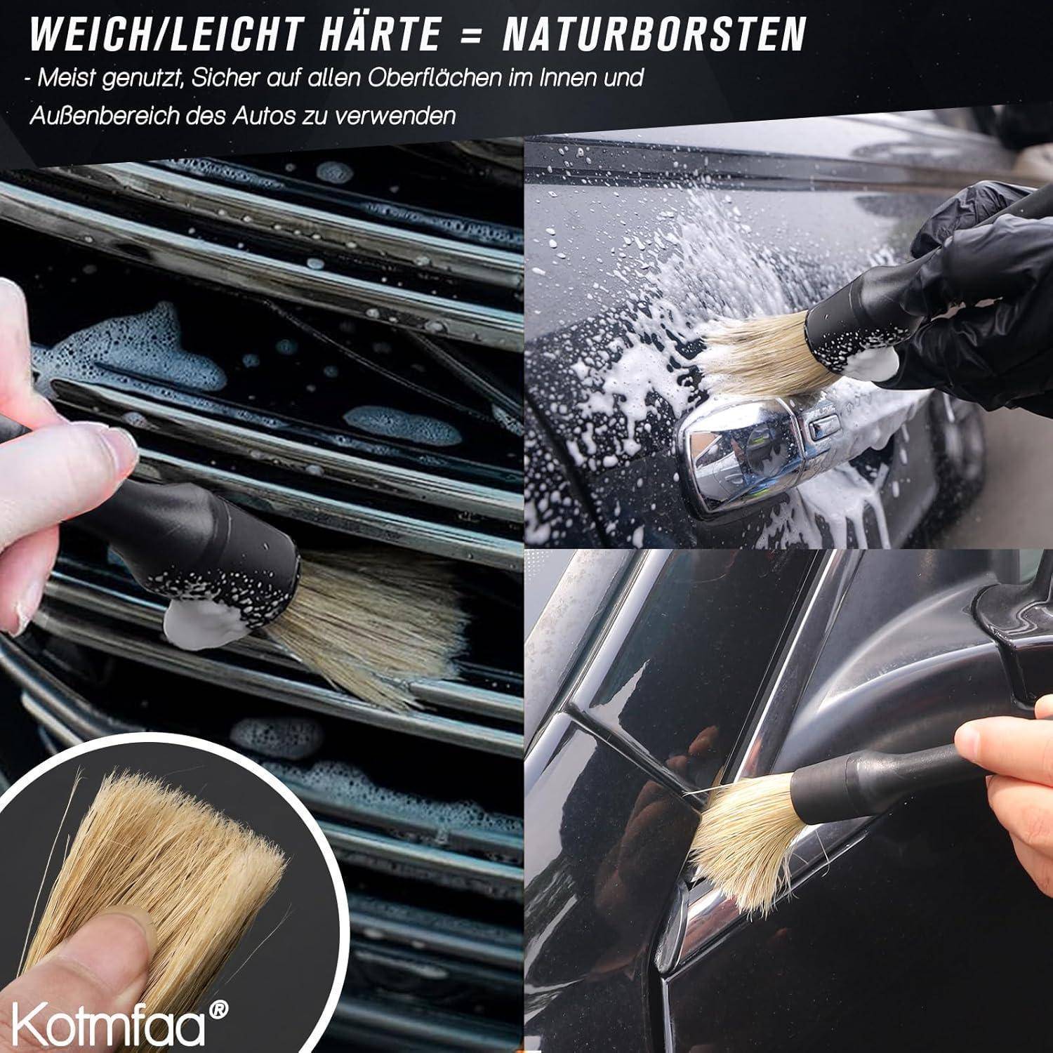 6 Stück Auto Detailing Pinsel Set mit Wasserdichte Tasche, Extra Weich Detail Reinigungspinsel Bürsten Brush für Schonend Reinigen von Car Motor