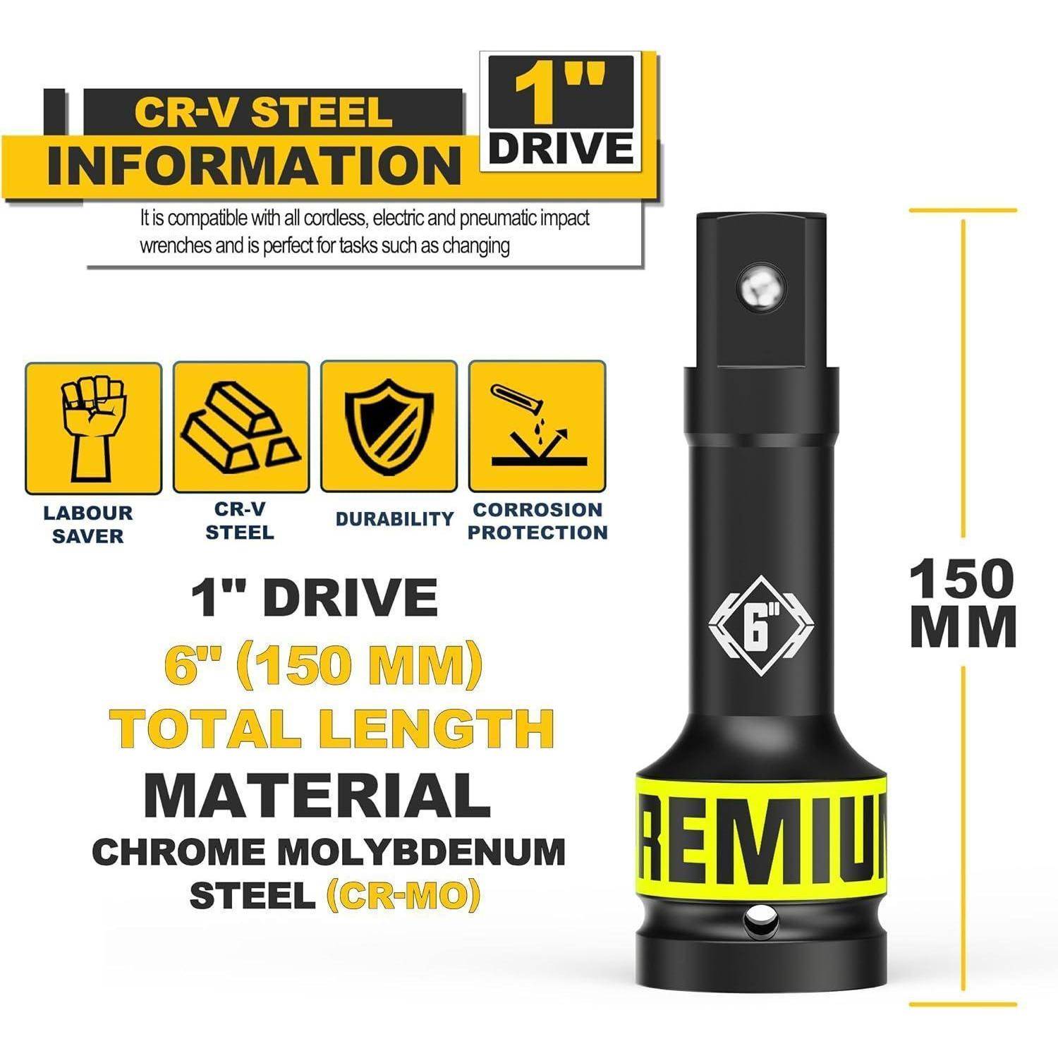 KIRXST Steckschlüssel Verlängerung, Kraft-Verlängerung 1" Zoll Verlängerungs Satz, 150 mm 1" 150mm