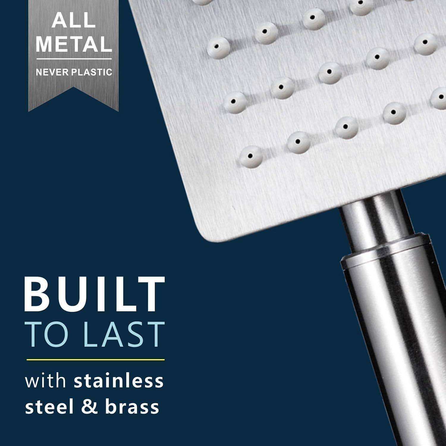 Handbrause Komplett aus Metall, Hochdruck-Duschköpfe von Voolan, Einfache Handbrause aus Nickel Gebürstet mit Teflonband, Hoher Durchfluss auch bei