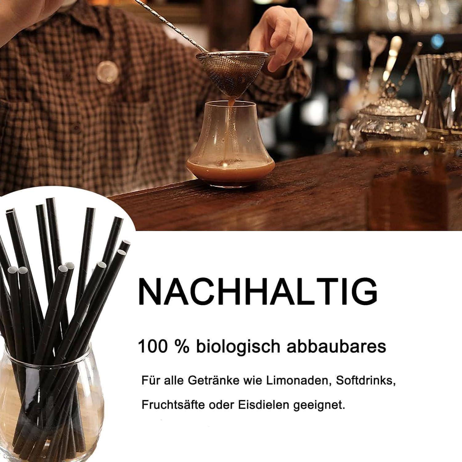 Schwarz Papierstrohhalme 500 Stück Ø 6 mm x 14,6 cm Strohhalme Papier Biologisch abbaubar, Geeignet Einweg Trinkhalme aus stabilem Kraftpapier für