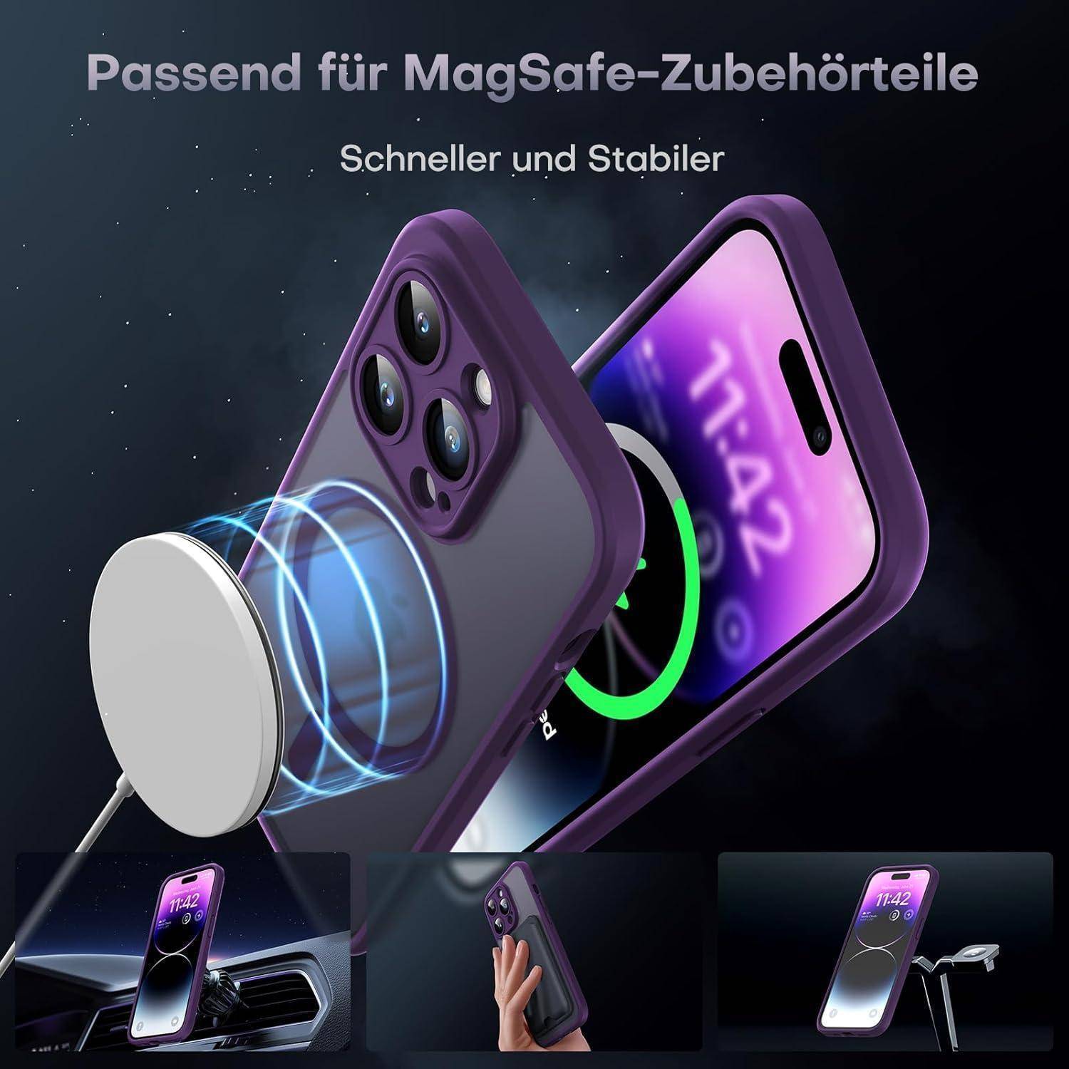 TOCOL für iPhone 14 Pro Max Hülle für Magsafe, Vollständiger Kameraschutz Stoßfest Kratzfest Transluzente Rückseite Magnetisch Handyhülle für