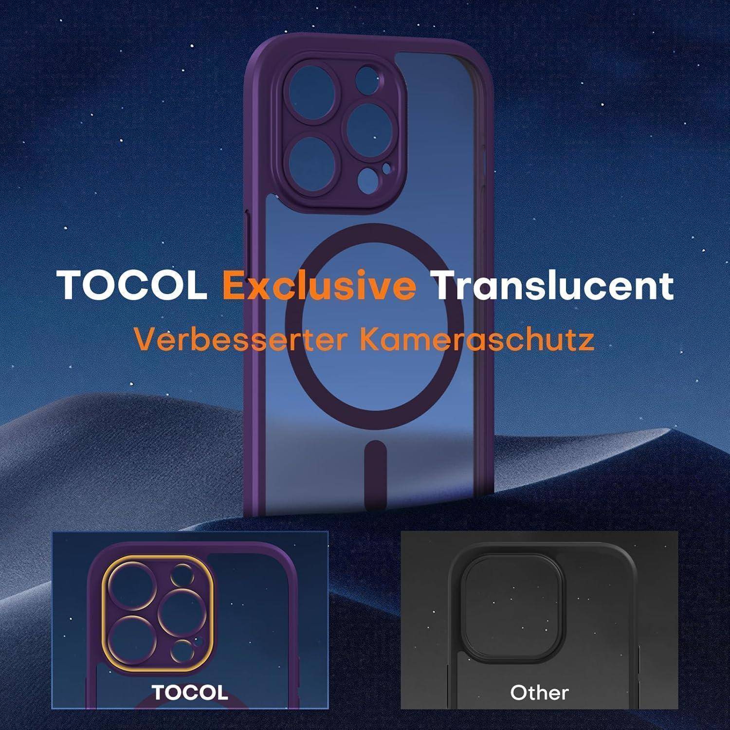 TOCOL für iPhone 14 Pro Max Hülle für Magsafe, Vollständiger Kameraschutz Stoßfest Kratzfest Transluzente Rückseite Magnetisch Handyhülle für