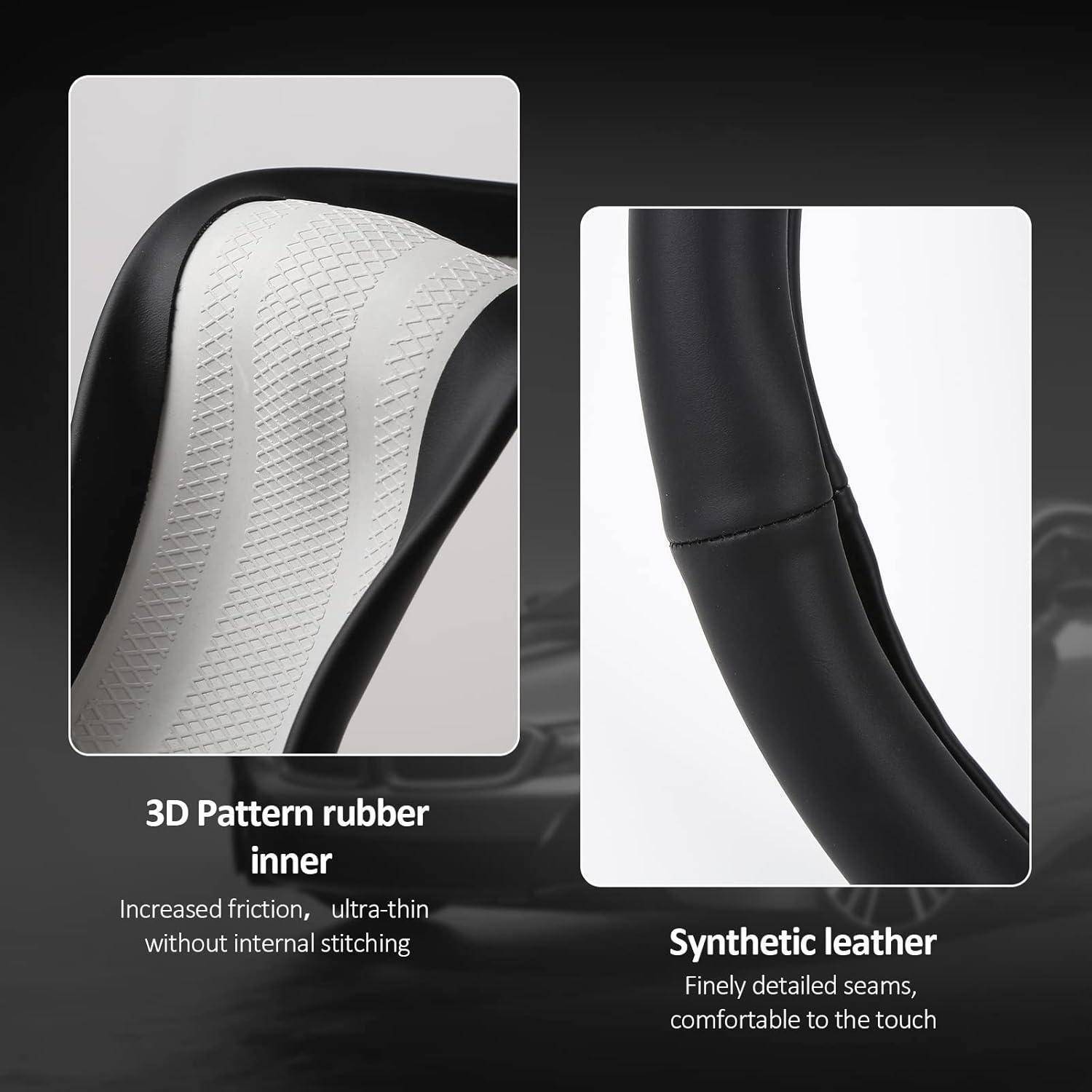 Produktvergleich-Grafik, die ein 3D-Muster-Gummiinnenfutter für erhöhte Reibung und ein Kunstleder-Außenmaterial mit feinen Nähten für Komfort zeigt.