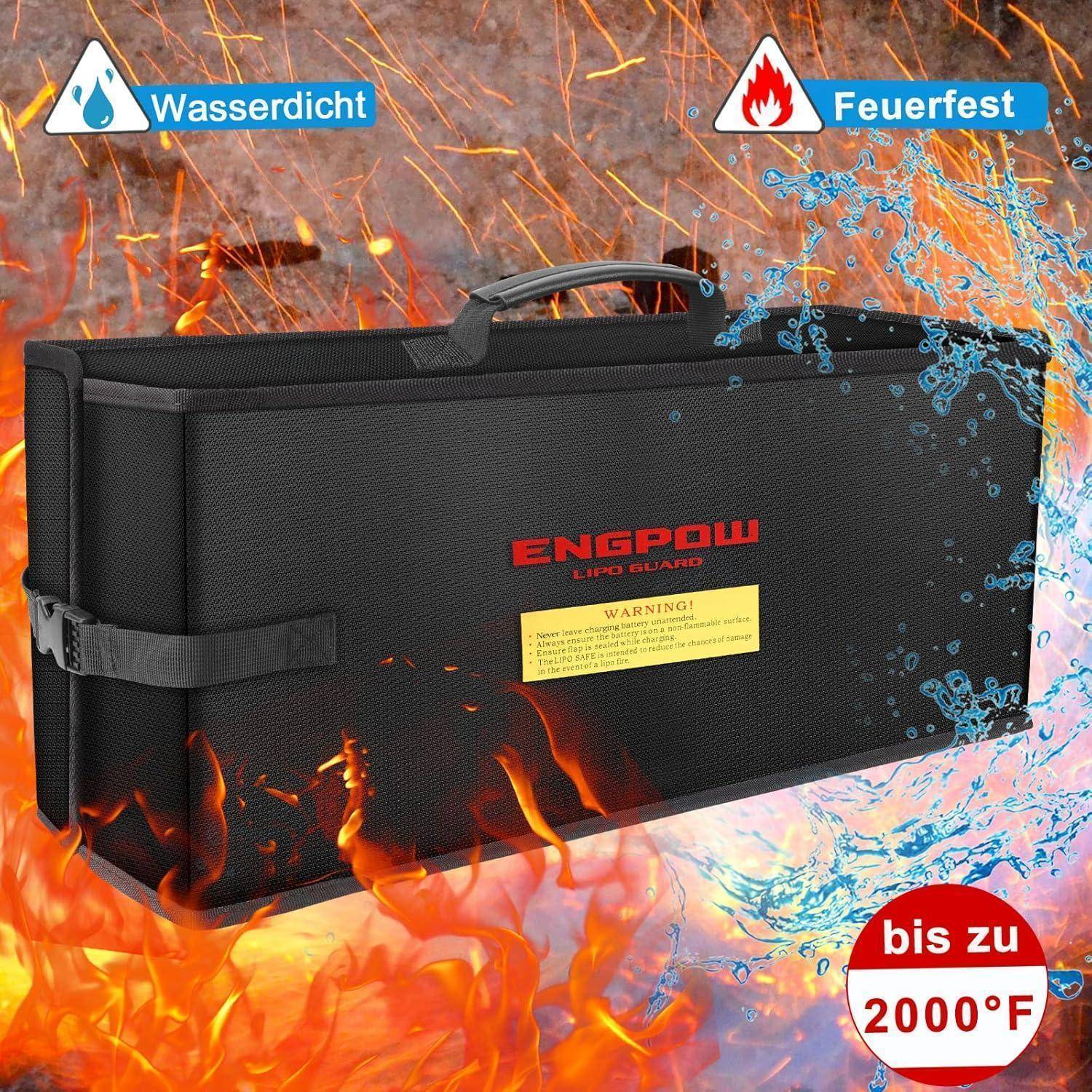Ebike Akku Tasche Batterie Tasche Feuerfeste bis 2000°F Akkutasche Organizer 45 x 15 x 20 cm Stoßfester Sicherheitstasche Lagerung Transport E-bike
