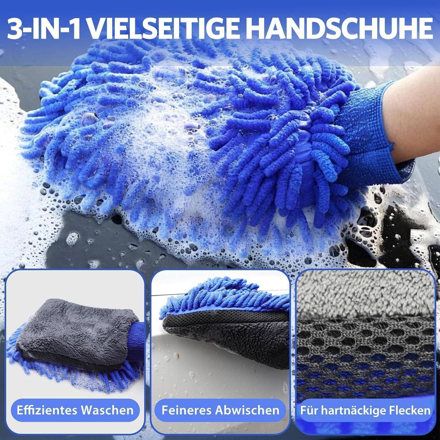 10 Stück Autopflege Set mit 3er Mikrofasertücher, Mikrofaser Waschhandschuh, Detailingbürste Weiche Borsten, 600 GSM Auto Trockentuch zum Kratzfrei
