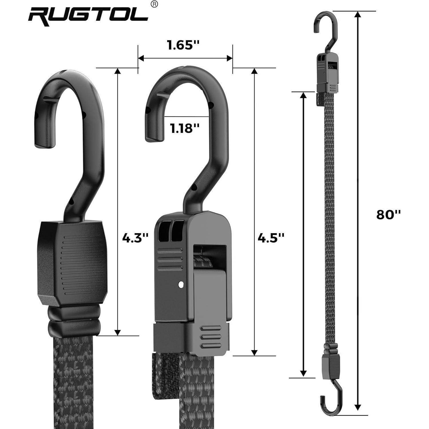Rugtol Verstellbar Spanngummi mit Haken, 200cm Expander mit Schnellverschluss-Schnalle und Metallhaken 6er Set, Flach Gepäckspanner Schwarz, Extra