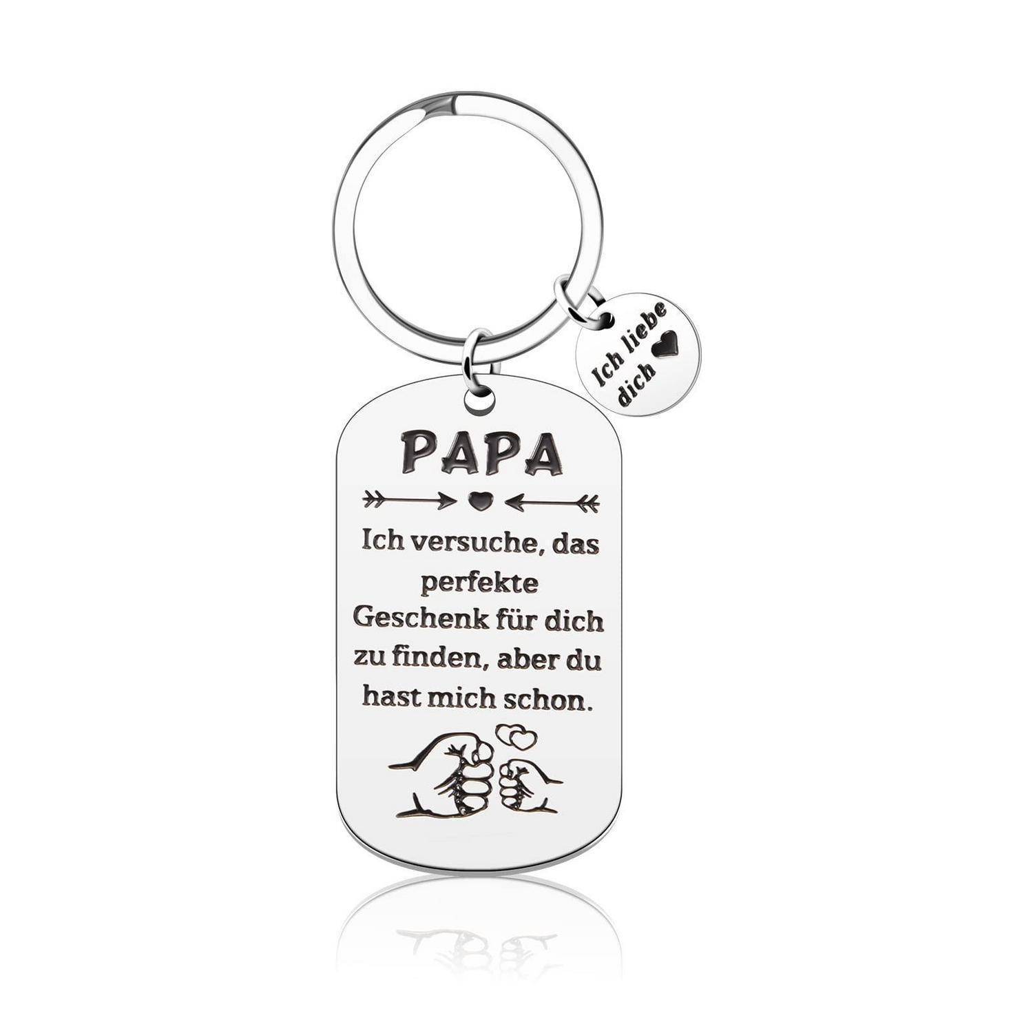 Silberner Schlüsselanhänger Hundemarke graviert mit „PAPA