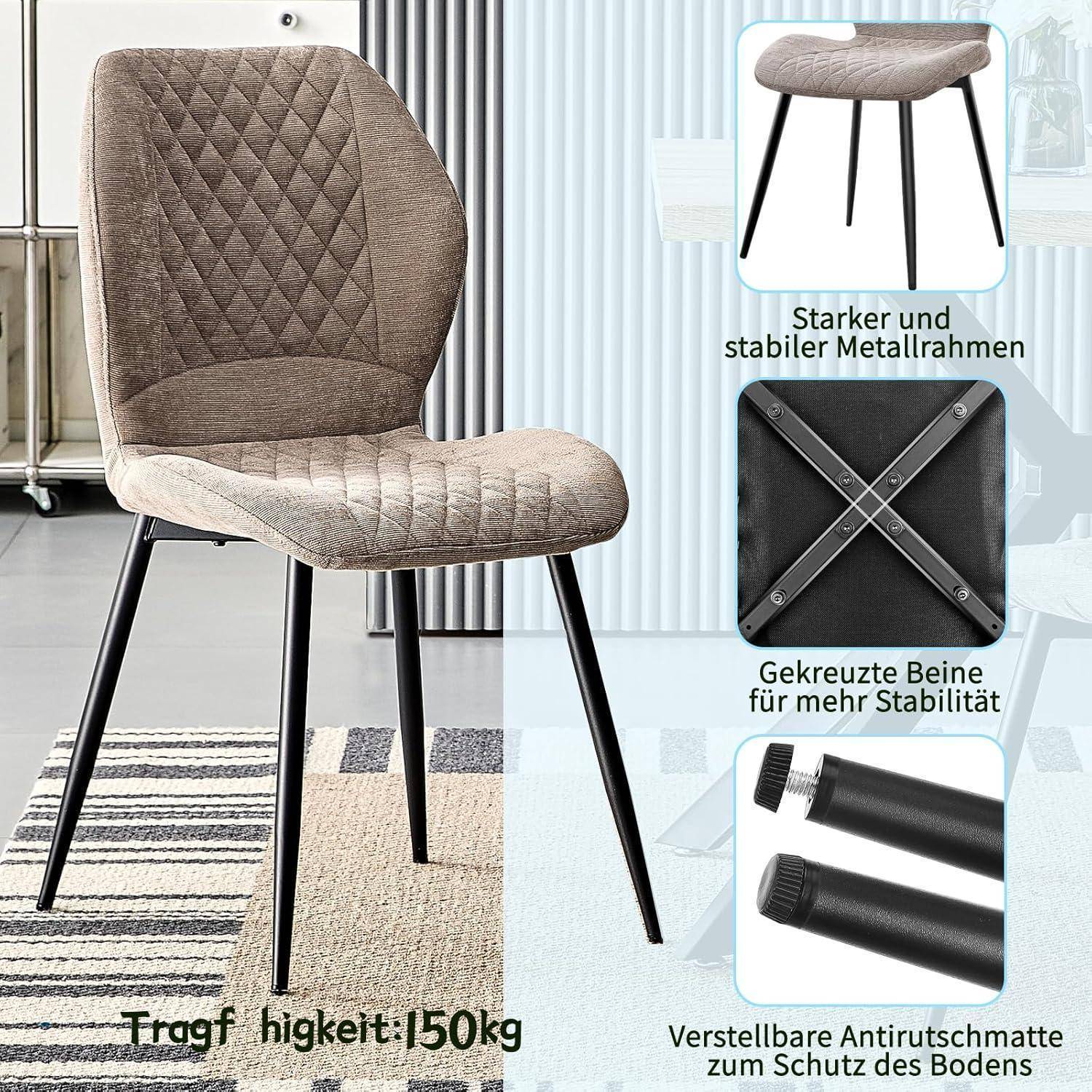 Esszimmerstühle 6er Set, Stühle Esszimmer, Küchenstühle, Wohnzimmer Essstühle, Gepolsterte Stühle, Ergonomisch Gestaltete Leinenstühle für Ess