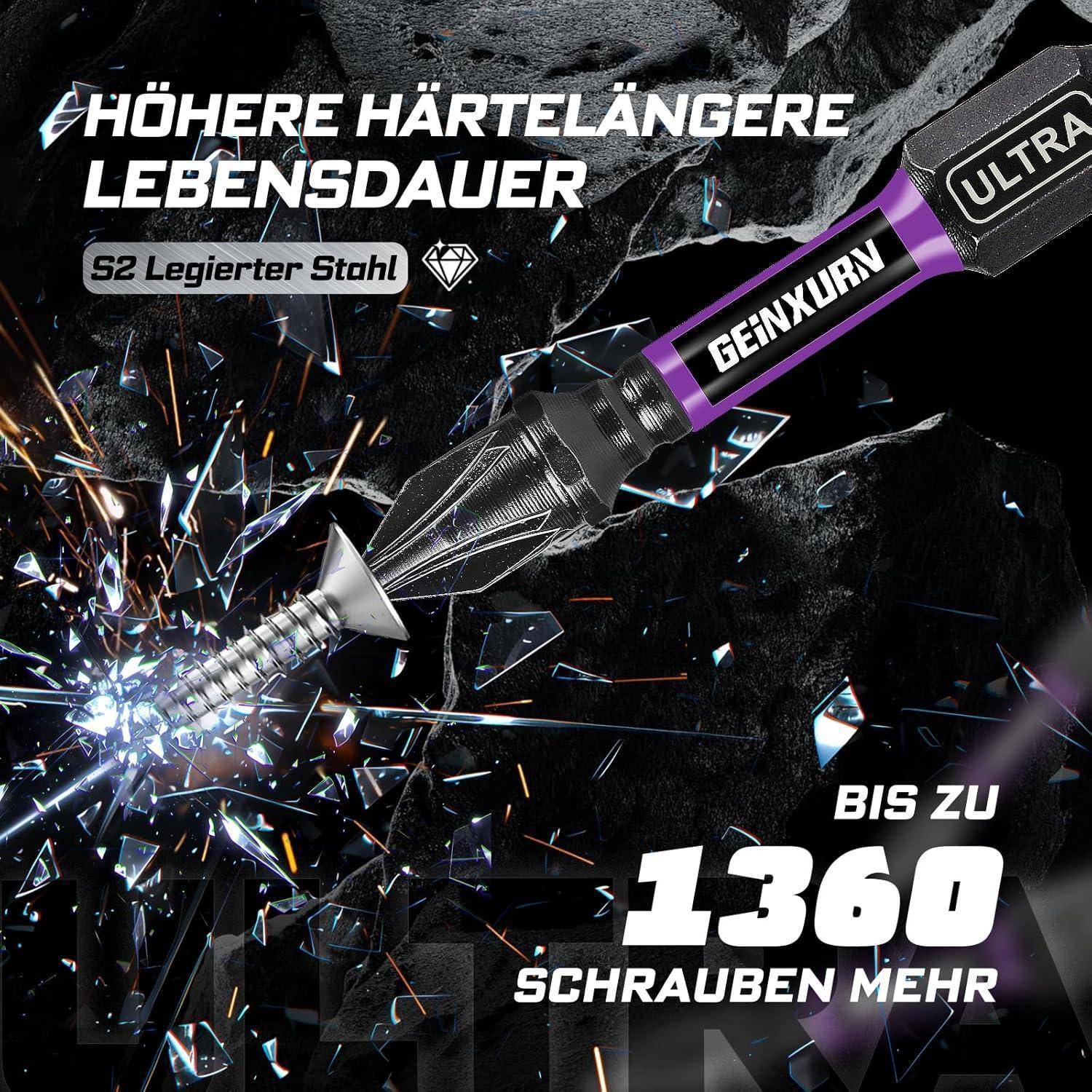 GEINXURN 27tlg. Schrauber Bit Set 25mm 50mm (Kreuzschlitz/Pozidriv/Torx/Hex/Schlitz) PH2 PZ2 T20 Schlagfester Schrauberbitsatz Magnetische 1/4 zoll