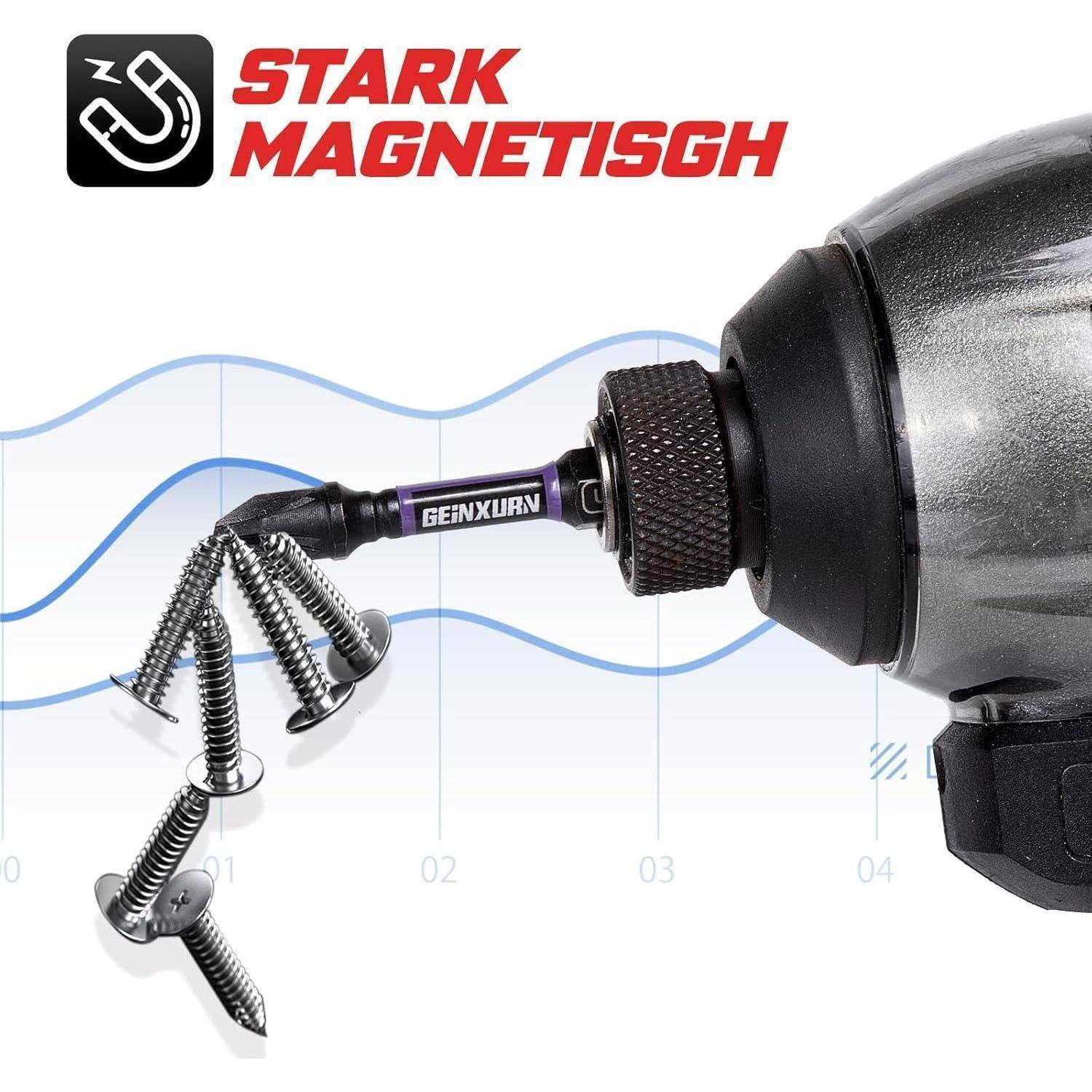 Stark Magnetisch Magnetbohraufsatz, der mehrere Schrauben hält, wobei das Werkzeug die Schrauben zusammenzieht.