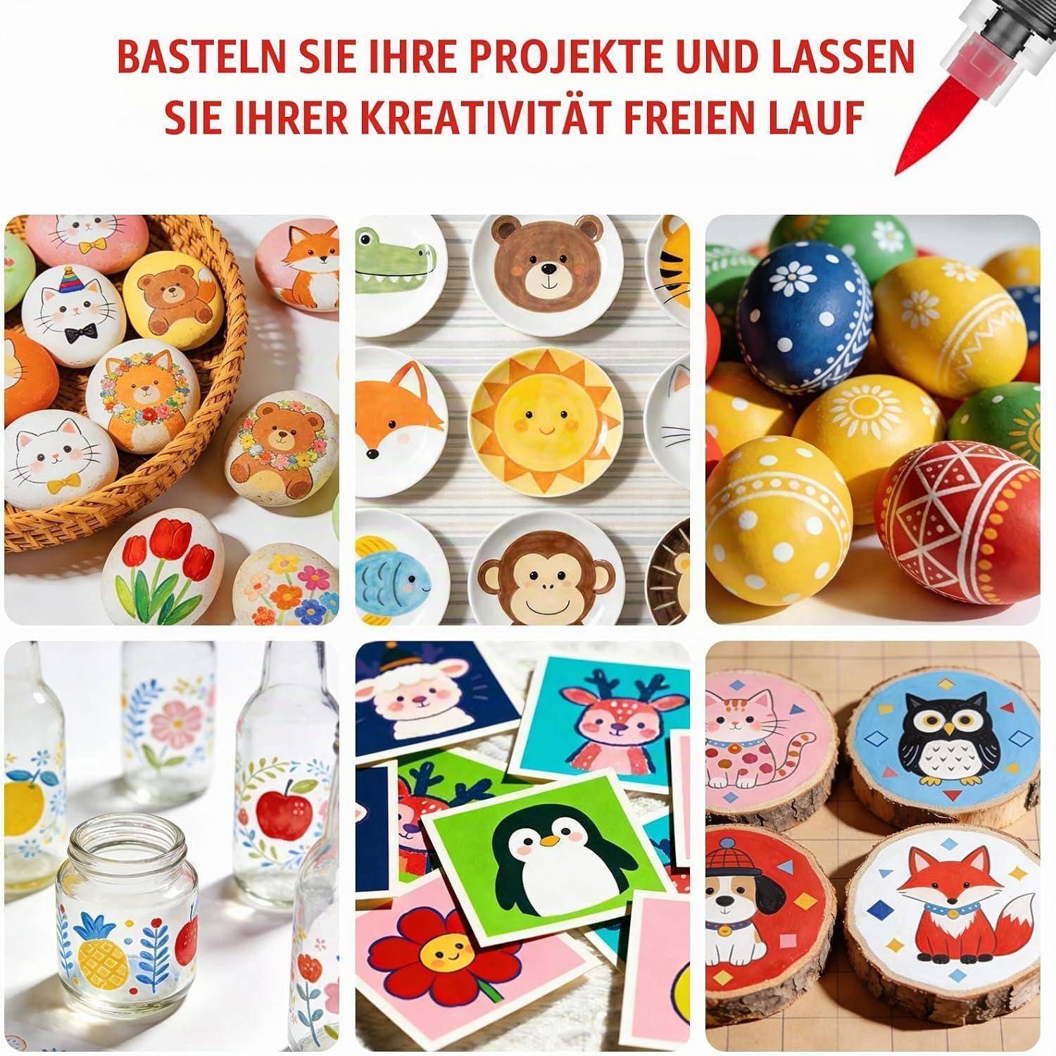 Allinside Acrylstifte für Steine Wasserfest, 72 Farben Acrylmarker mit 1-5mm Pinselspitze Acrylstifte Wasserfest für Stein, Glas, Stoff, Holz & Lein
