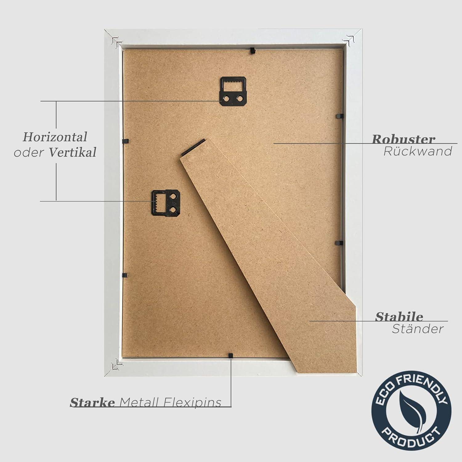 Produktbild eines Wandrahmens/Rückenpanels mit einer stabilen Rückenstütze, horizontaler oder vertikaler Aufhängungsoption, stabilem Ständer und starken Metallclips, mit dem Abzeichen 