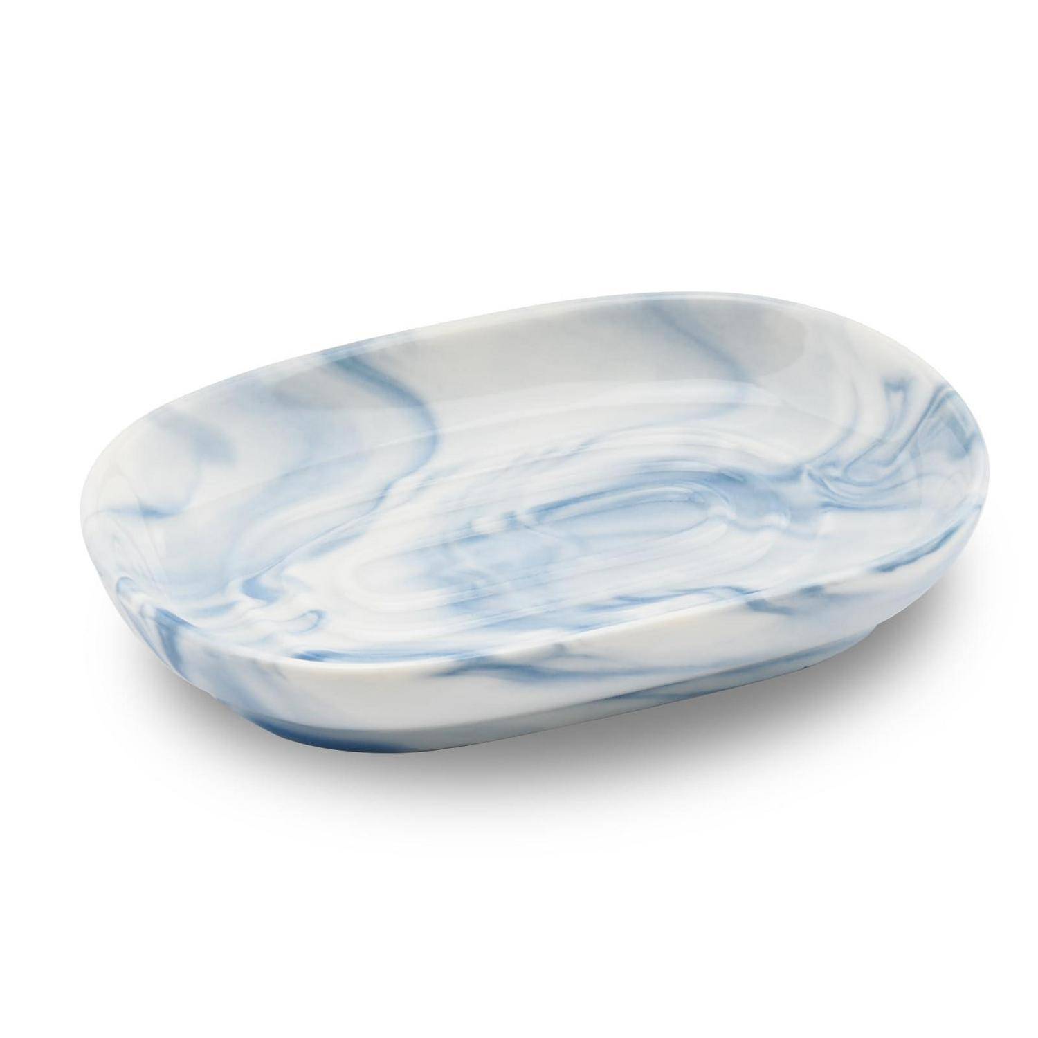 Seifenschale Keramik, Anti-Rutsch Seifenschale Marmor, Seifenablage Waschbecken, Seifenhalter, Seifenteller für Badezimmer, Dusche und Küche (Blau)