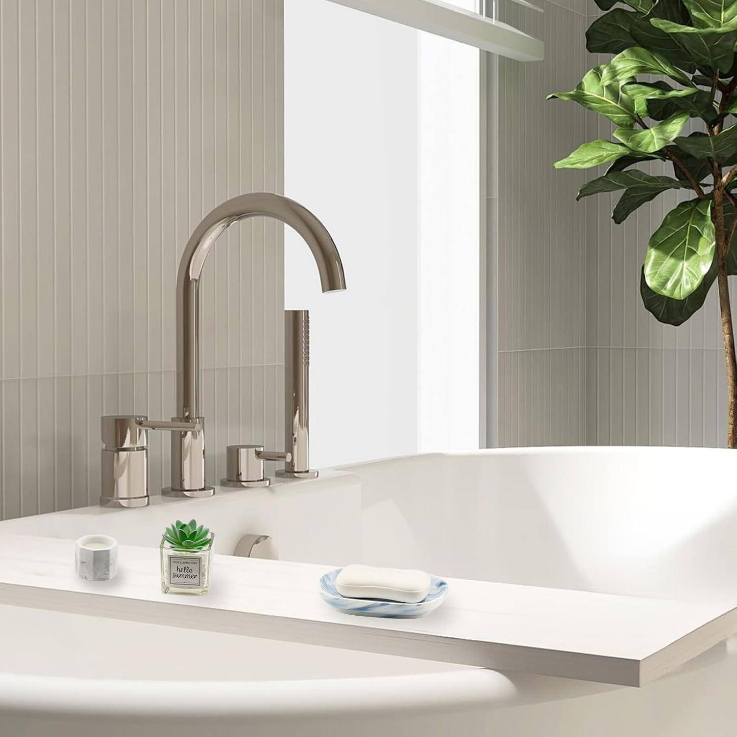 Seifenschale Keramik, Anti-Rutsch Seifenschale Marmor, Seifenablage Waschbecken, Seifenhalter, Seifenteller für Badezimmer, Dusche und Küche (Blau)