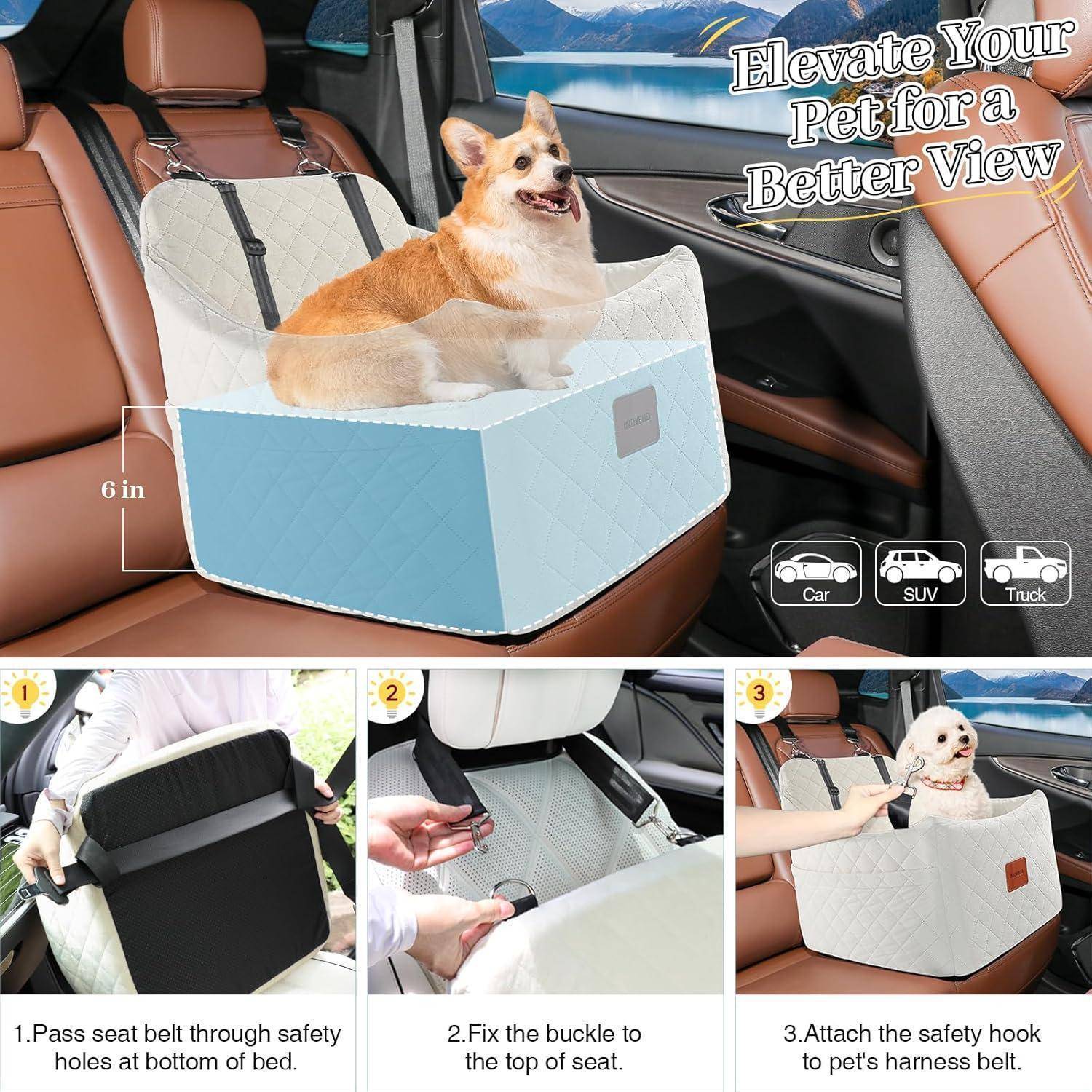 Hunde Autositz für kleine bis mittlere Hunde, Waschbarer hundesitz Auto mit Aufbewahrungstaschen, Ansteckbare Leine,verdickter Hundeautositz Sitzerh