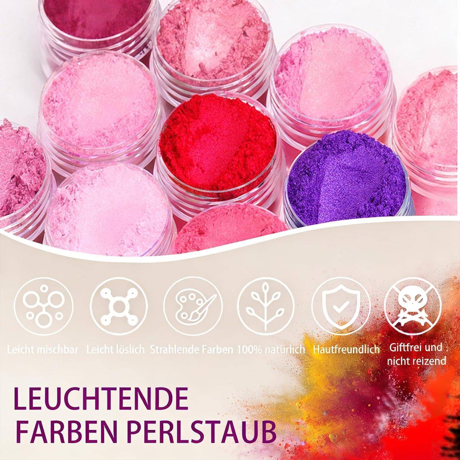 Epoxidharz Farbe Metallic Mica Pulver, 6 Farben × 10g Perlglanz Farbpigmente metallischer Pulver für Seifenfarbe, Epoxidharz, Kerzenfarbe, Nagellack