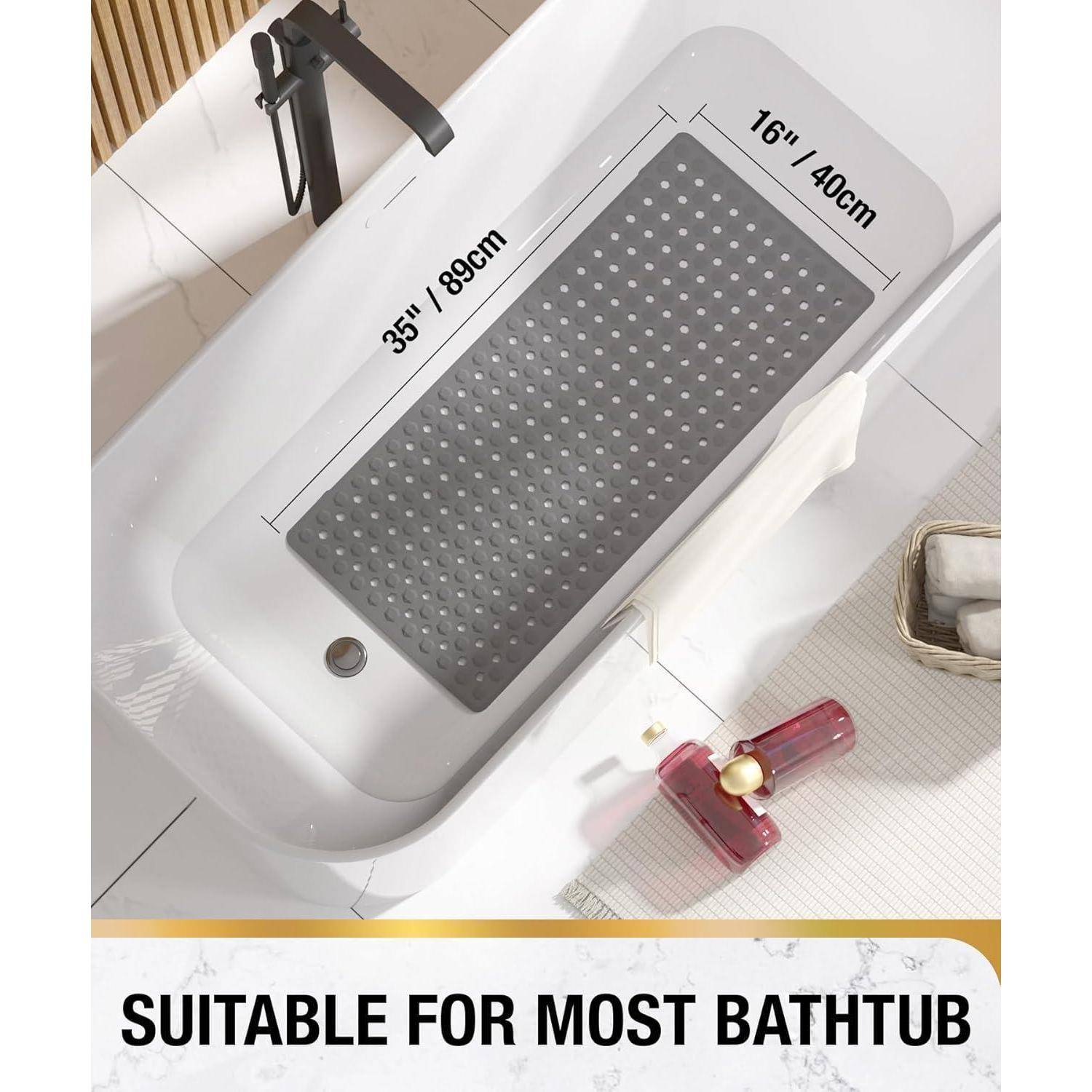 Badewanne mit grauer rutschfester Matte innen, mit der Bezeichnung „35