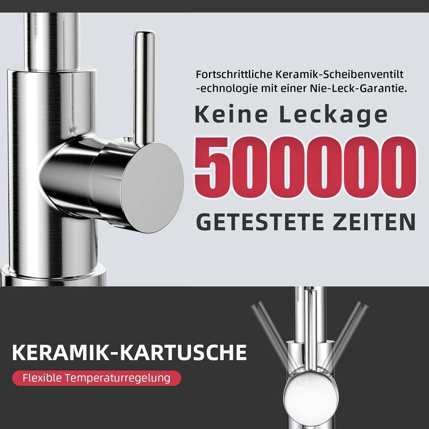 Cobbe Küchenarmatur, Feder-Küchenarmatur mit herunterziehbarem Sprühkopf, 2 Sprühmodi, Einhebel-Spültischarmatur mit hohem Lichtbogen (gebürstet