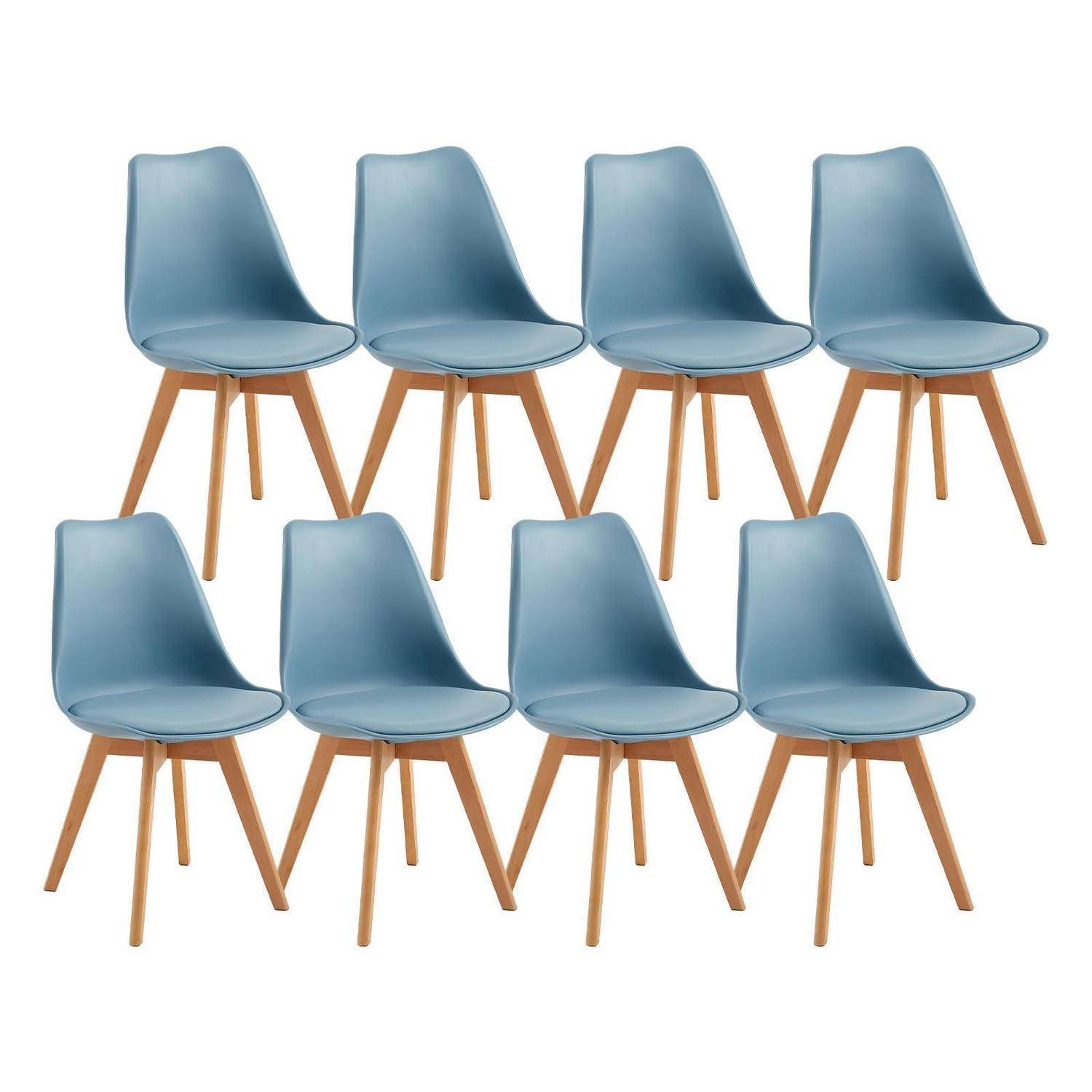 Esszimmerstuhl Skandinavisch Retro mit weicher Polsterung, SGS-Zertifiziert - Küchenstuhl Massivholz Buchenholzbeinen (8er Set, Morandi Lichtblau)