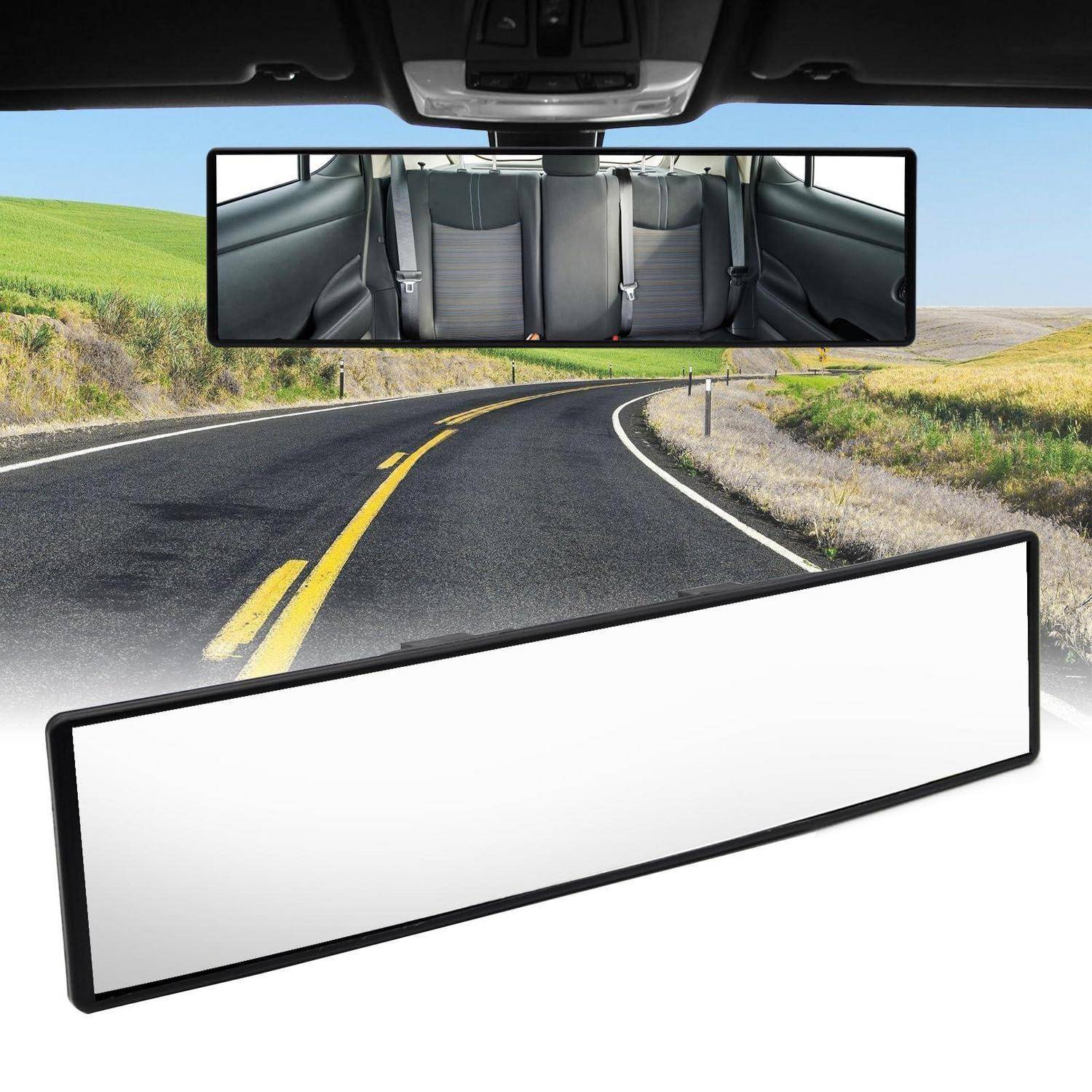 Rückfahrkamera-Display mit Blick auf die Straße dahinter und eine zweite Einschubansicht des Rücksitzes, die die Weitwinkel-Rückwärtsansicht zeigt.