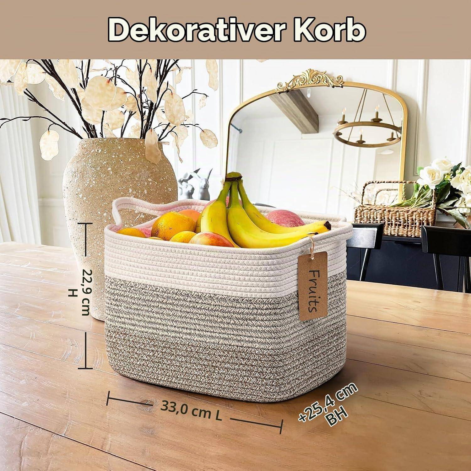 Rechteckiger gewebter Aufbewahrungskorb mit der Aufschrift „Obst