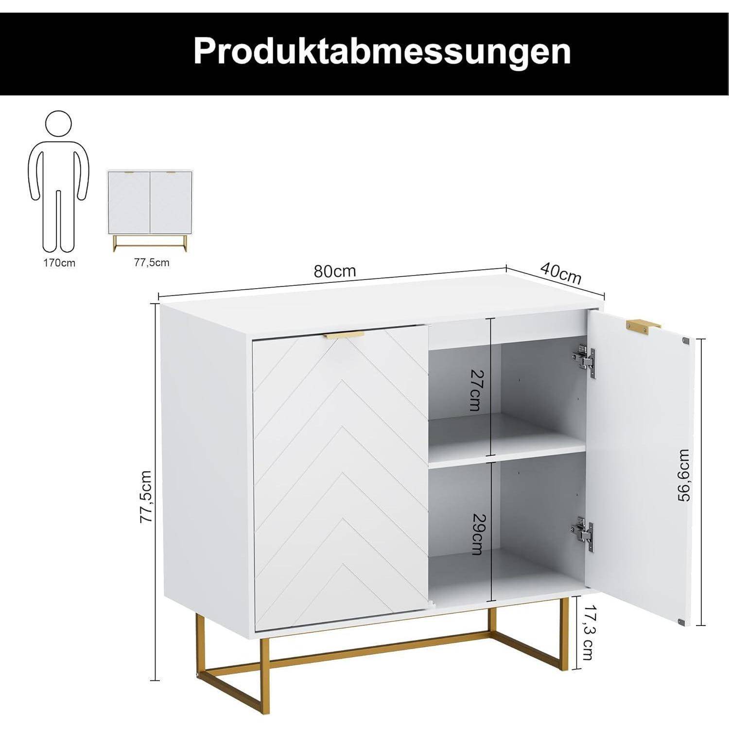 UEV Sideboard 2er Set, 160x40x77,5cm, Kommode mit 4 Türen und verstellbare Ablagen, Buffet, TV Board, Aufbewarhungsschrank, Kücheschrank, Mehrzwecks