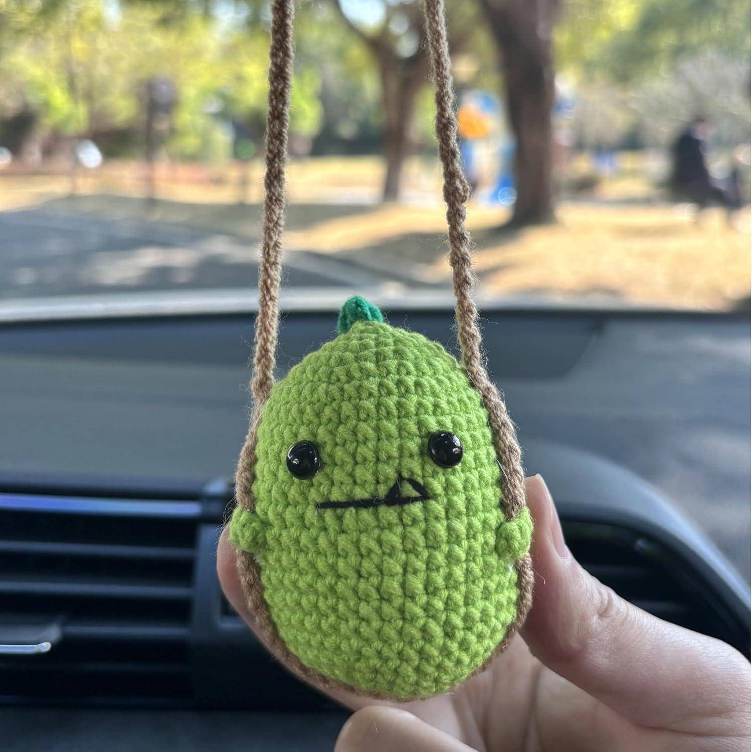 Gehäkelte Autospiegel Anhänger, Schwingende Grüner Dinosaurier Rückspiegel Anhänger, Auto Rückspiegel Ornament Handgefertigt Gestrickt Autoanhä