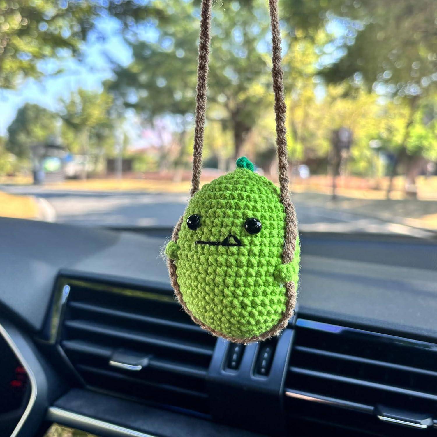 Gehäkelte Autospiegel Anhänger, Schwingende Grüner Dinosaurier Rückspiegel Anhänger, Auto Rückspiegel Ornament Handgefertigt Gestrickt Autoanhä