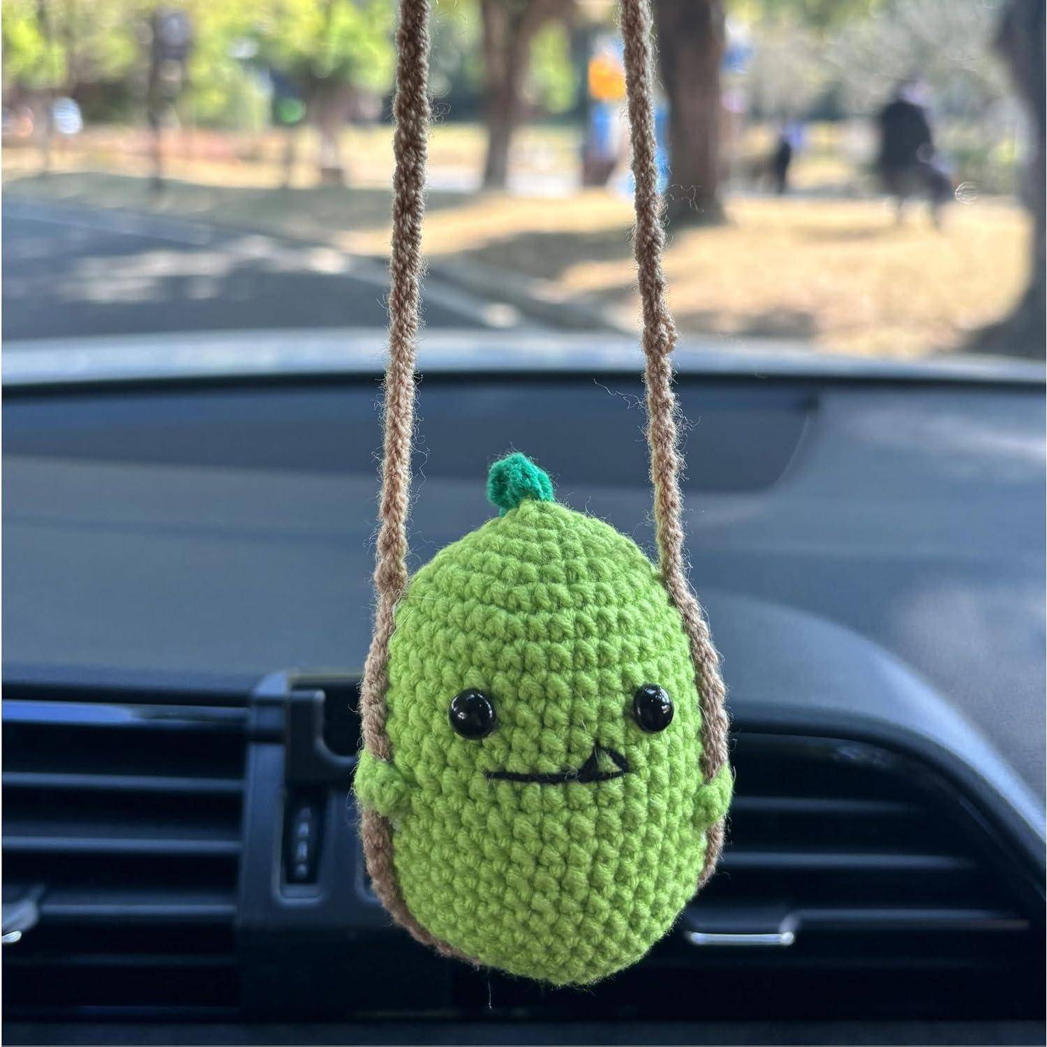 Gehäkelte Autospiegel Anhänger, Schwingende Grüner Dinosaurier Rückspiegel Anhänger, Auto Rückspiegel Ornament Handgefertigt Gestrickt Autoanhä