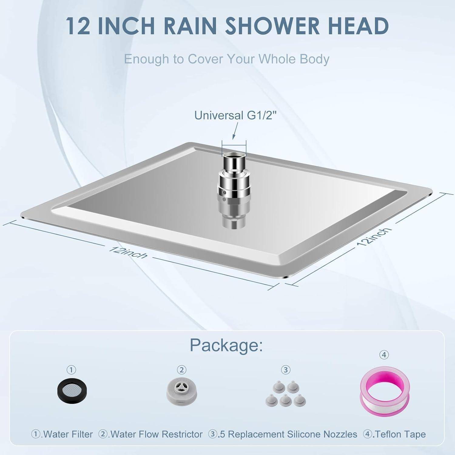 Produktdiagramm einer quadratischen 30-cm-Regenduschkopf mit universeller G1/2