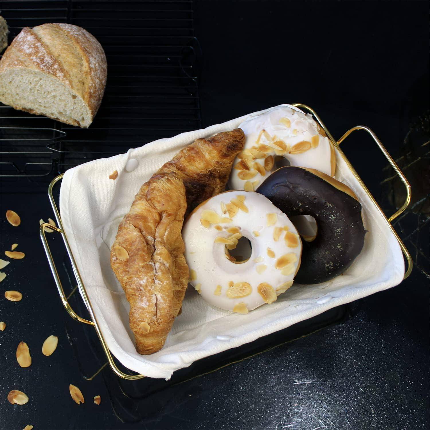 XIAOMIANYANG Brotkorb mit Stoff Ausgekleideter Draht, Brötchenkorb Stoff Brotkörbchen, Rechteckiger Servierkorb aus Metall für Brot, Rolle, Muffin