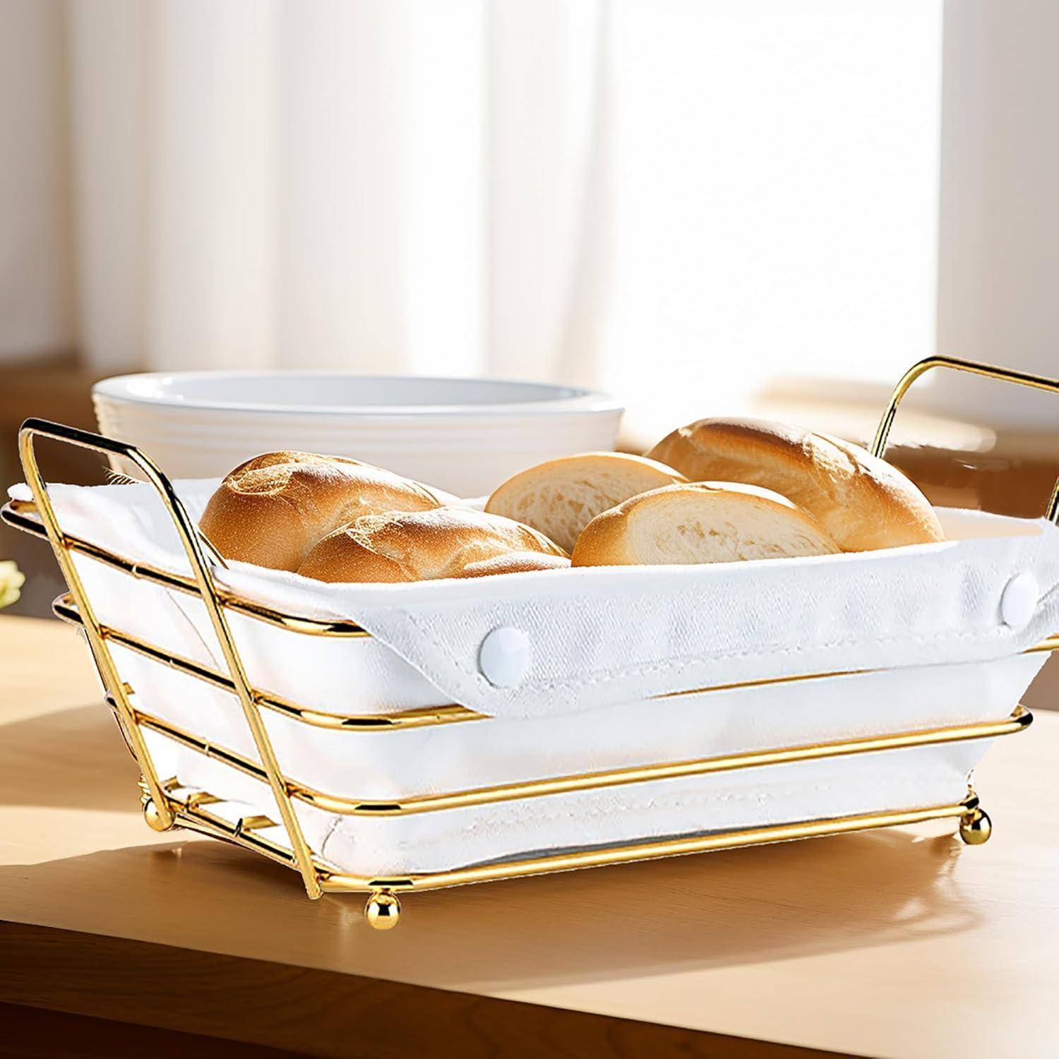 XIAOMIANYANG Brotkorb mit Stoff Ausgekleideter Draht, Brötchenkorb Stoff Brotkörbchen, Rechteckiger Servierkorb aus Metall für Brot, Rolle, Muffin