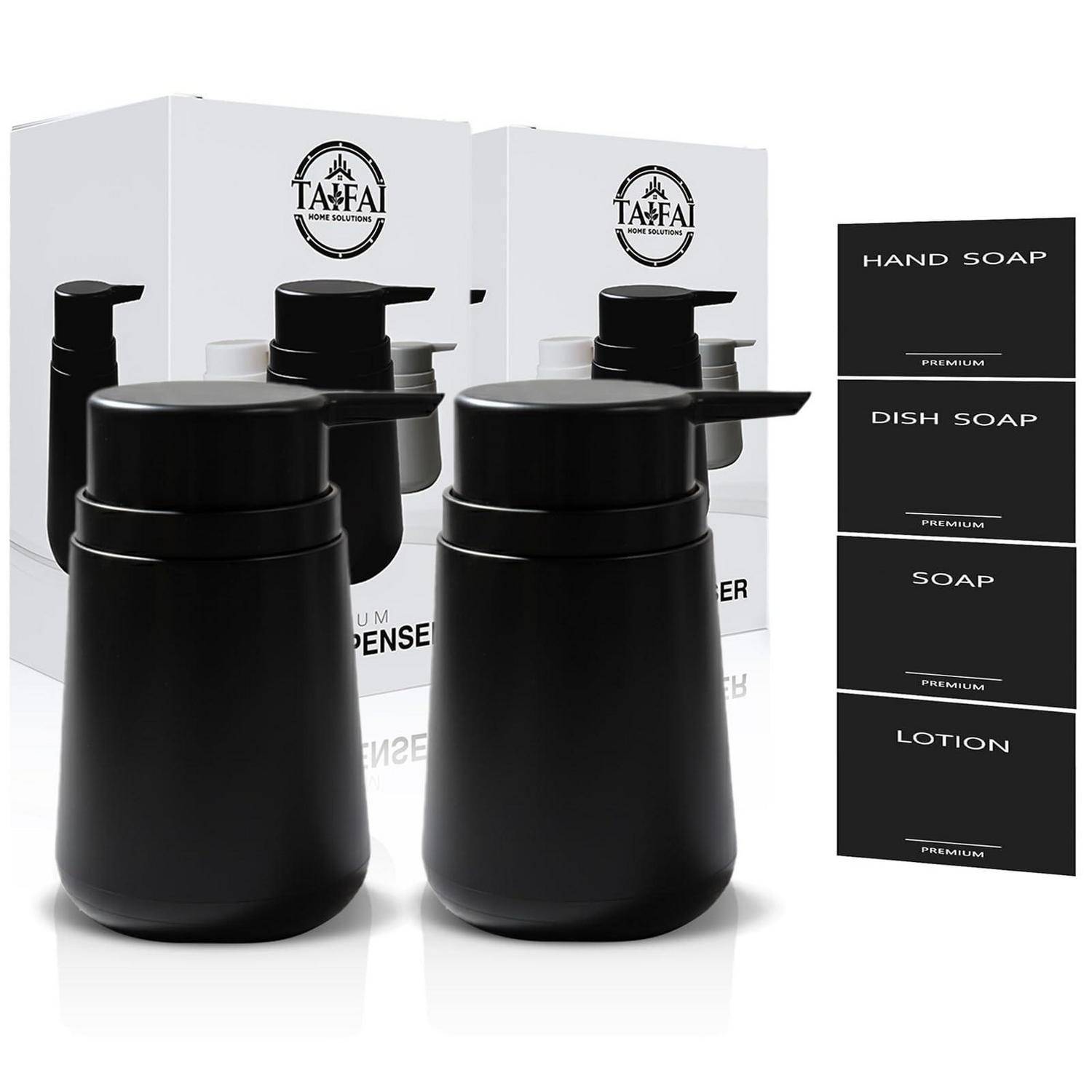 Seifenspender Schwarz Bad Küche Spülmittelspender 2 Stück 320 ml Kunststoff Pumpspender Soap Dispenser Tropffrei Große Öffnung Duschgel Shampoo S