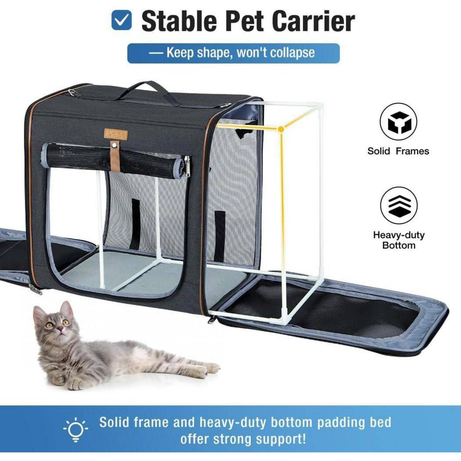 2-in-1 Hundebox Transportbox Katze für Mittelgroßes Haustier, Faltbare Katzentransportbox mit Starker Faserrahmen, Katzentoilette, 2 Schalen, 2 Haus