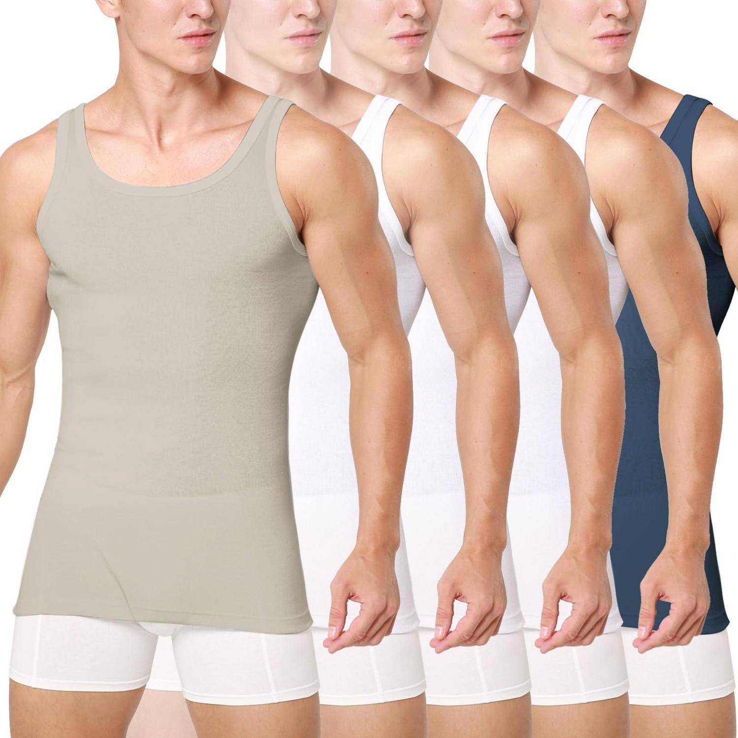 Unterhemd Herren 3/5er Pack Tank Top Baumwolle Männer Schwarz Weiss Mehrfarbig XL 3x Weiß + 1x Marine + 1x Grau