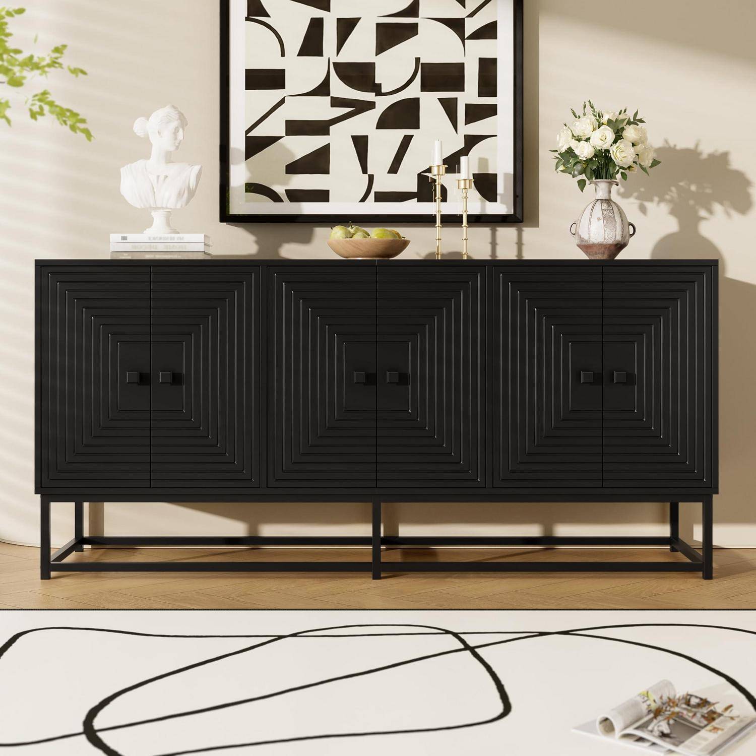 Moderner Sideboard mit 3 Doppeltüren, Wohnzimmerschränke mit Großem Stauraum und Matt-Oberfläche, Stylischer Aufbewahrungsschrank für Wohnzimmer,