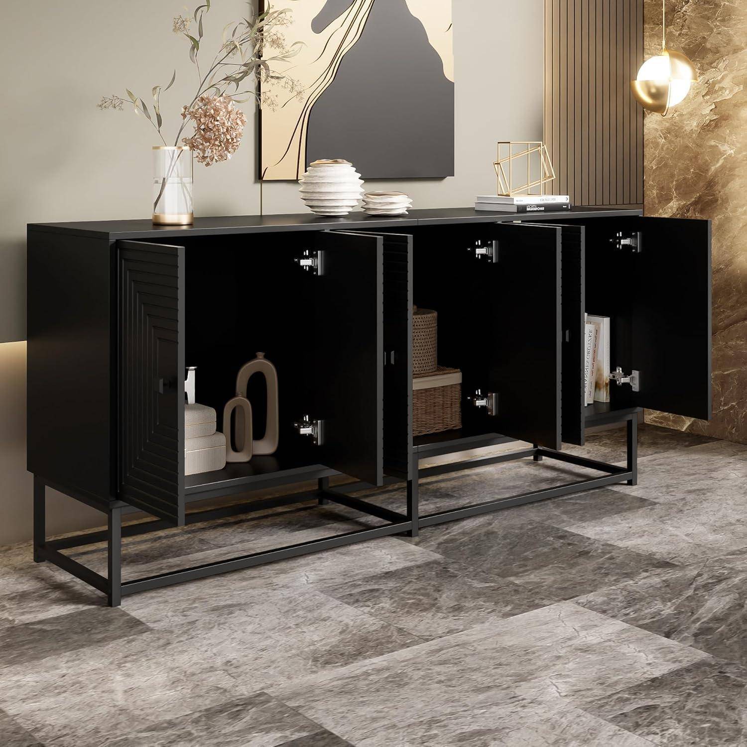 Moderner Sideboard mit 3 Doppeltüren, Wohnzimmerschränke mit Großem Stauraum und Matt-Oberfläche, Stylischer Aufbewahrungsschrank für Wohnzimmer,