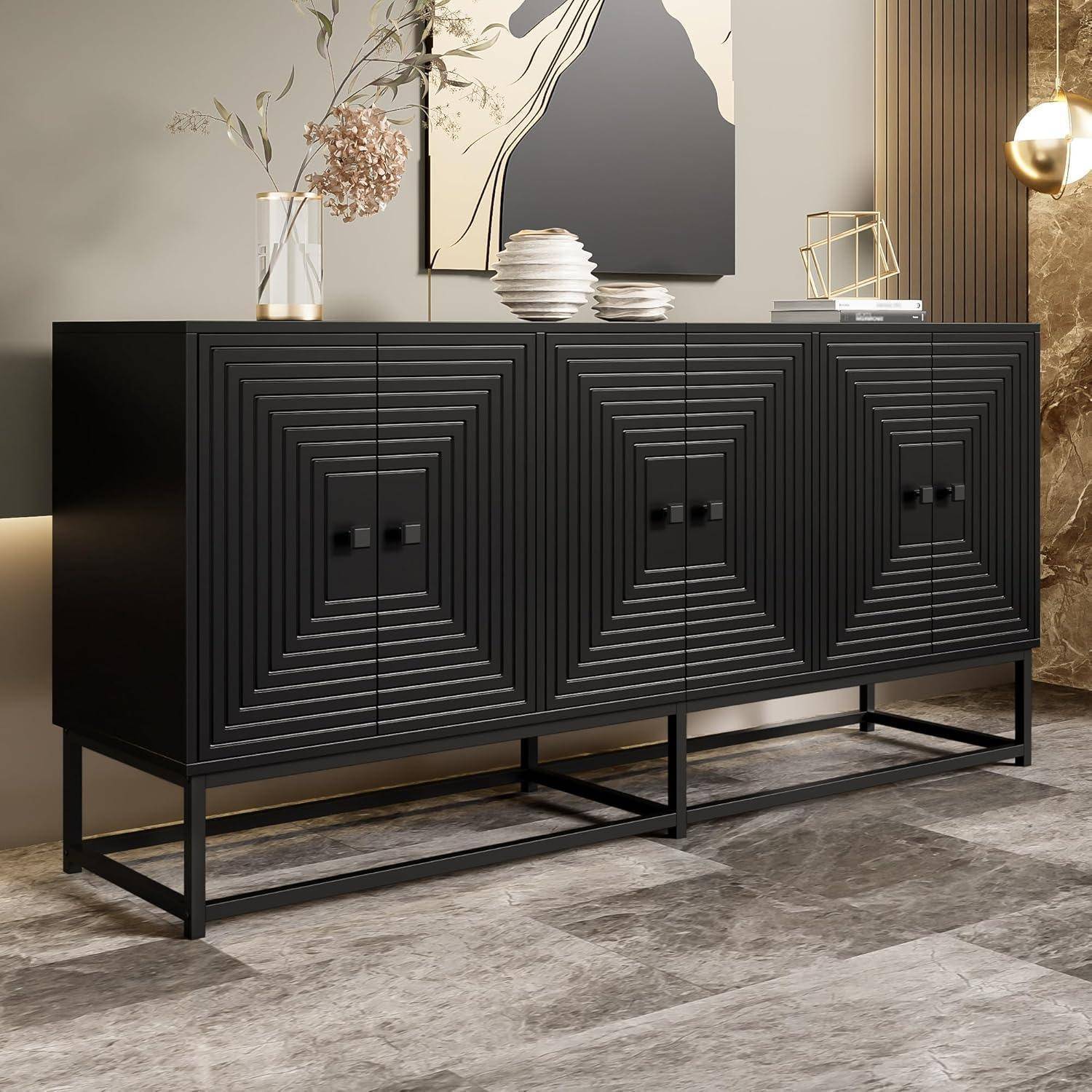 Moderner Sideboard mit 3 Doppeltüren, Wohnzimmerschränke mit Großem Stauraum und Matt-Oberfläche, Stylischer Aufbewahrungsschrank für Wohnzimmer,