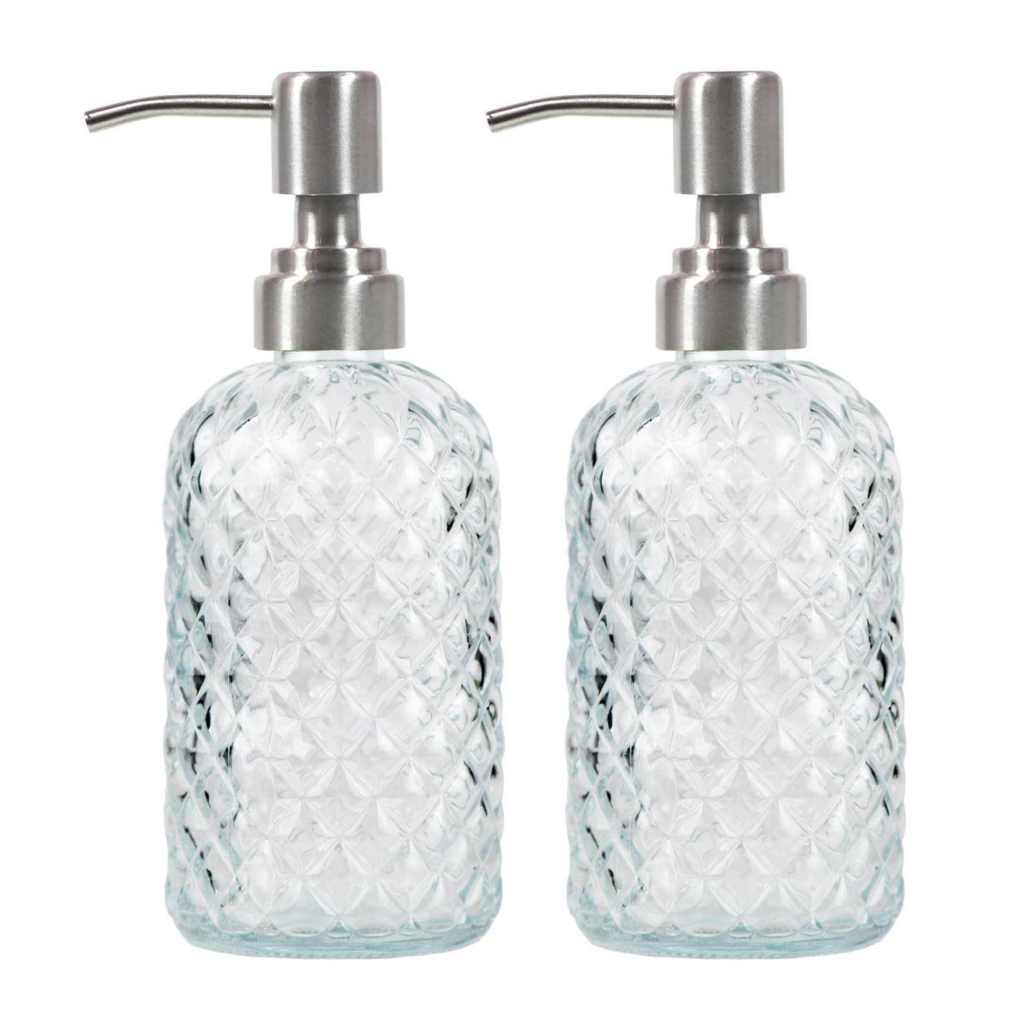 Funly mee Hand- und Spülseifenspender aus Glas für Badezimmer und Küche, mit 304 rostfreier Edelstahl-Pumpe, transparent, 2 Stück