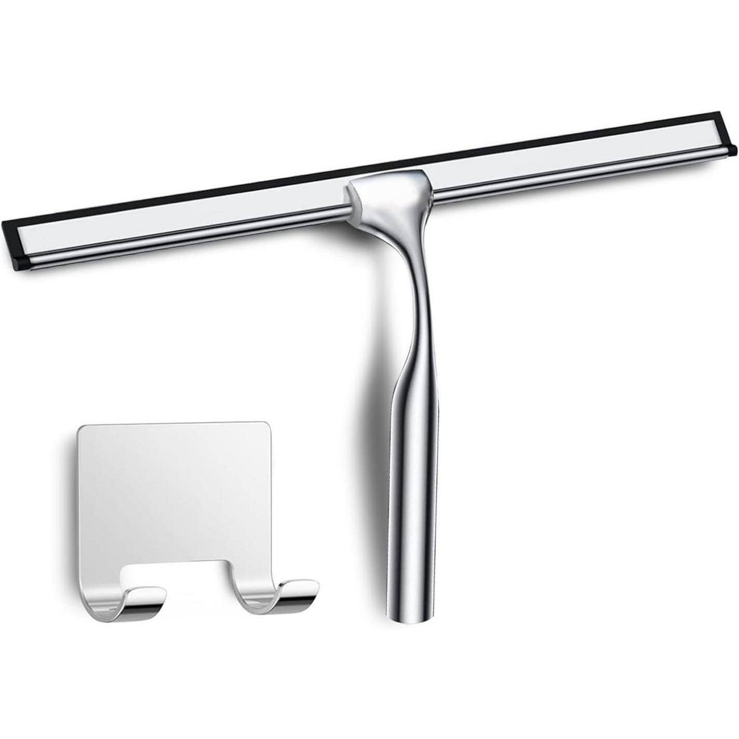 COFTCLMOMT 30CM Edelstahl Duschabzieher Mit Selbstklebe Haken, Silber Abzieher Dusche Wischer für Badezimmer, Kurzer Handgriff Glaswischer, Glas