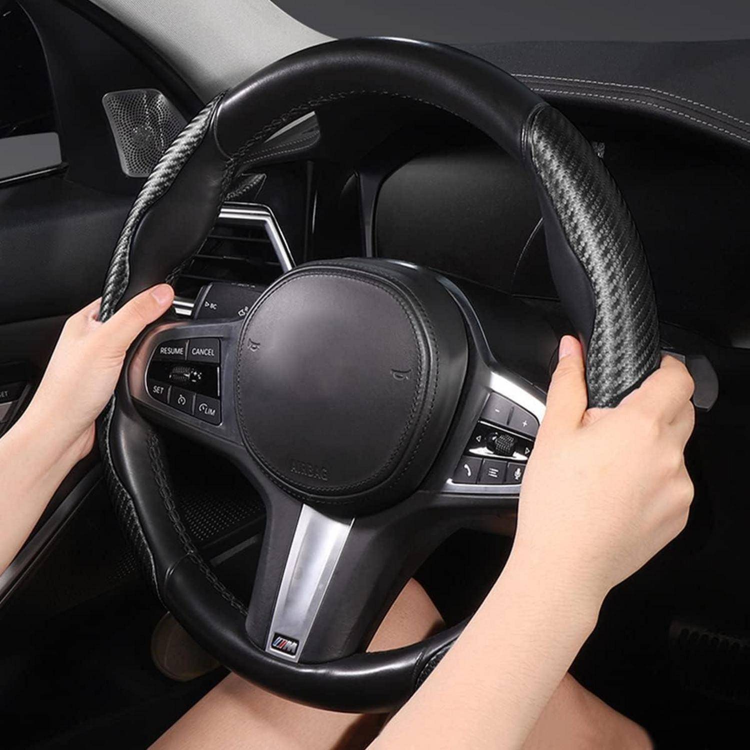 CGEAMDY PU Kohlfaser segmentierter Lenkradschutz, Modisch Segmentierte Auto Lenkradschutz, Anti Rutsch Atmungsaktiv Lenkradhülle, Auto Lenkradhülle
