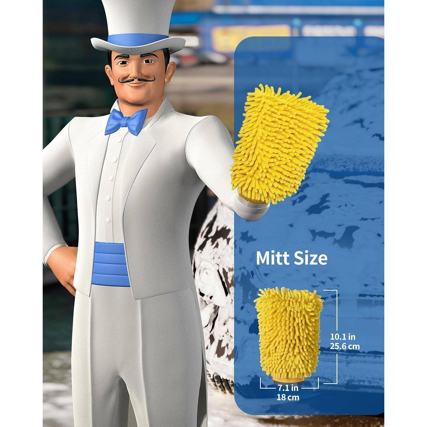 MR.SIGA Hochwertig Mikrofaser Waschhandschuh Weiche Chenille Autowaschhandschuh, 2 Stück, Blau & Gelb