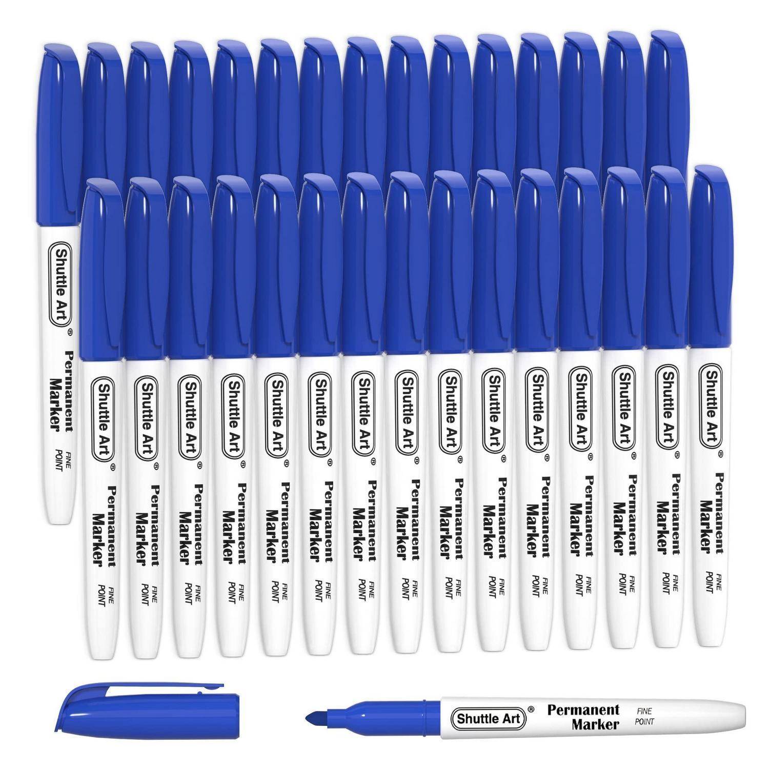 Shuttle Art Permanent Marker, 30 blaue Permanentmarker mit feiner Spitze, wasserfest, Filzstifte, für Kunststoff, Stein und Glas zum Graffiti