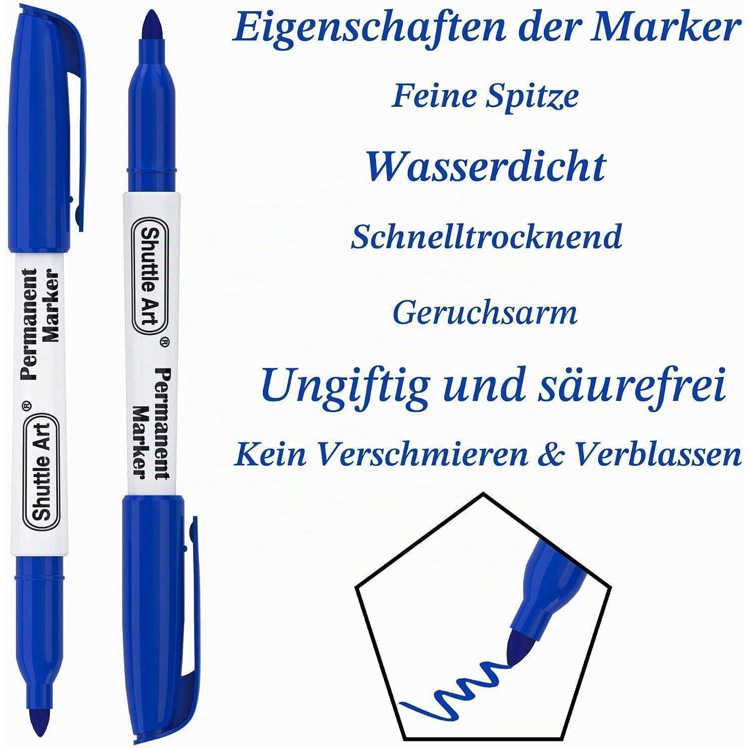 Shuttle Art Permanent Marker, 30 blaue Permanentmarker mit feiner Spitze, wasserfest, Filzstifte, für Kunststoff, Stein und Glas zum Graffiti