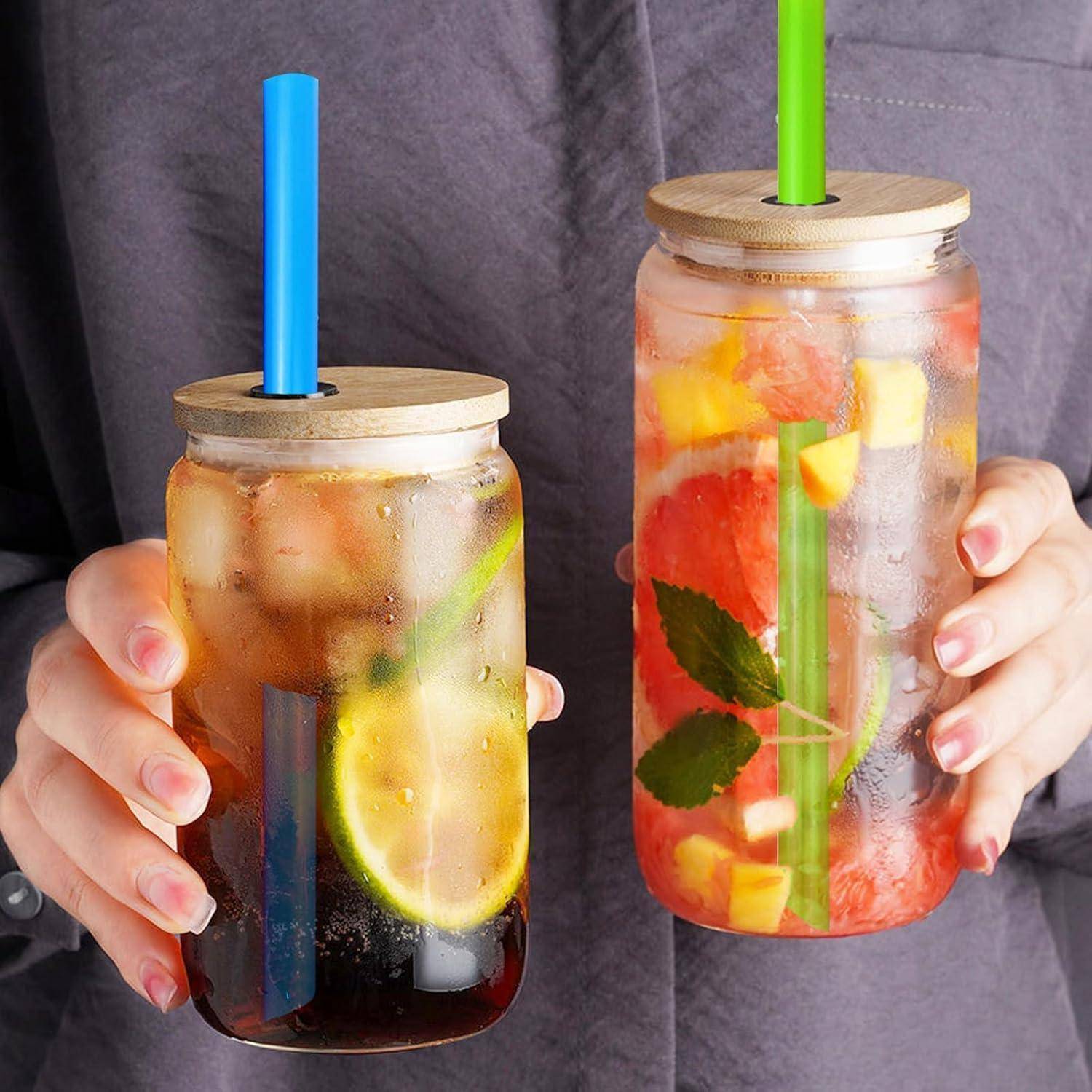 100 Stück große Strohhalme mit 2 Flaschenbürsten, Strohhalm, wiederverwendbar, extra großer Strohhalm, Bubble Tea Boba Smoothies Mehrfarbig 23cm