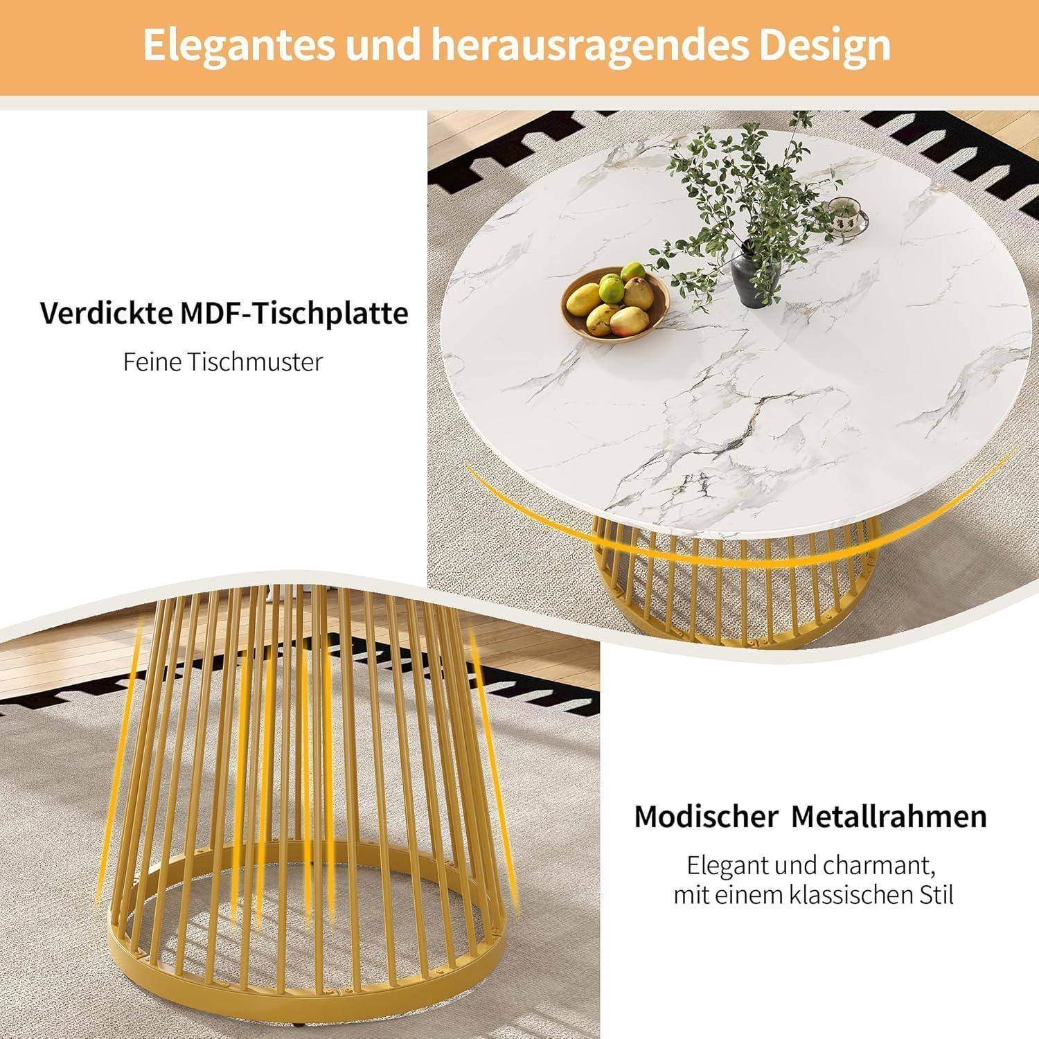 Esstisch Rund, Tisch 80x80x76, Küchentisch, Esszimmertische mit Metallbeinen, Wohnzimmer Tisch Rund, Esstisch Holz für Esszimmer, Wohnzimmer, Küche