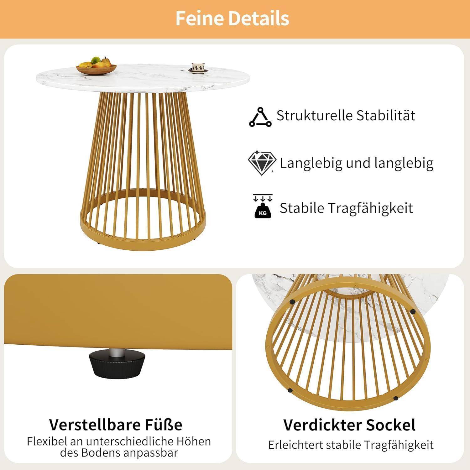Esstisch Rund, Tisch 80x80x76, Küchentisch, Esszimmertische mit Metallbeinen, Wohnzimmer Tisch Rund, Esstisch Holz für Esszimmer, Wohnzimmer, Küche