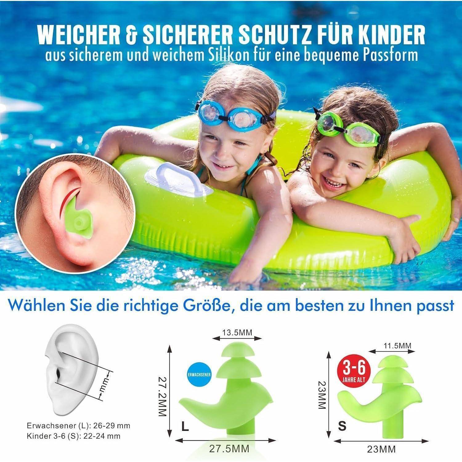 Hearprotek Ohrstöpsel Schwimmen Kinder, 2 Paar wasserdichte Wiederverwendbare Silikon Ohrstöpsel für Schwimmer beim Duschen beim Surfen und Anderen